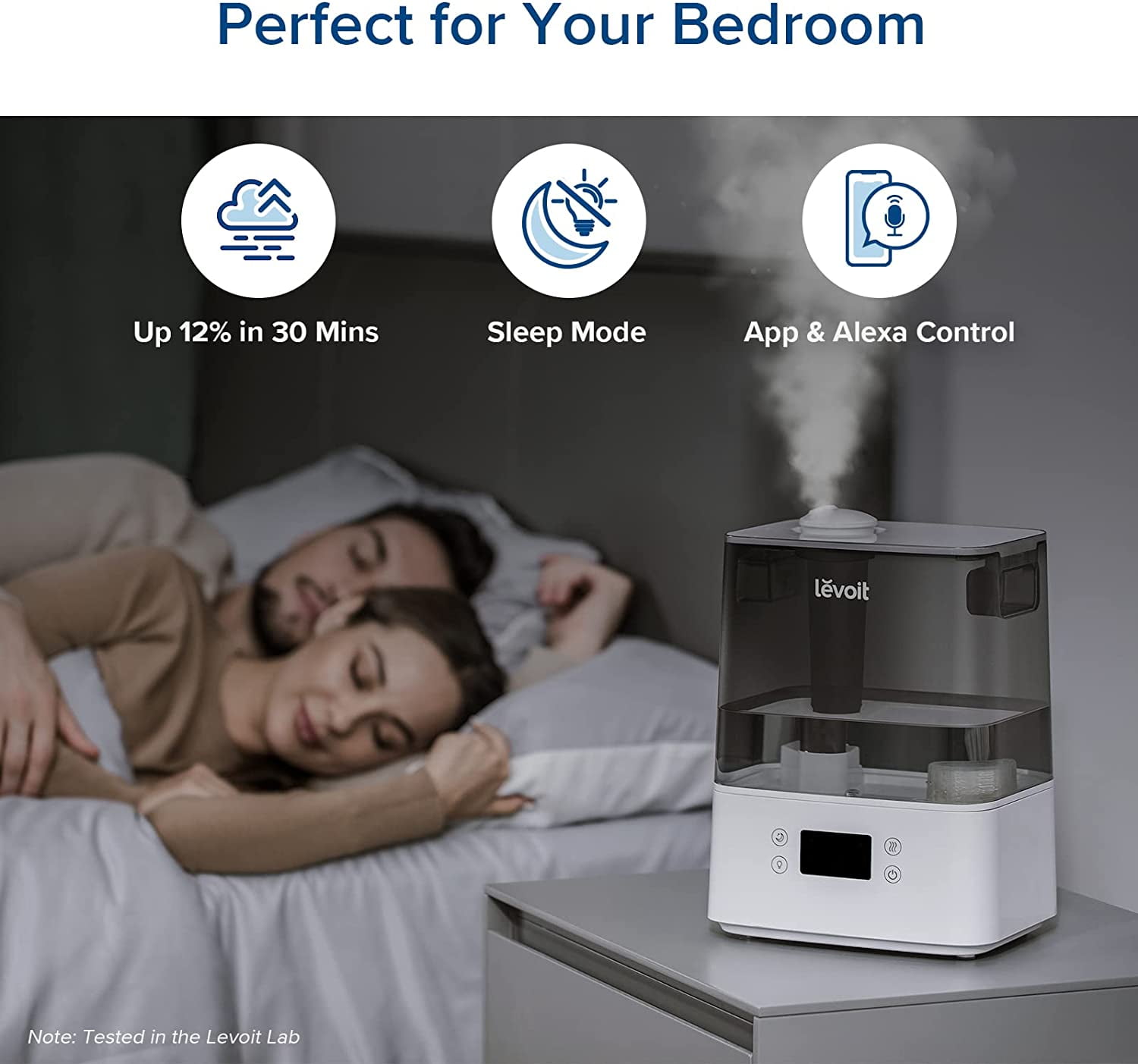 Levoit Smart Ultrasonic Cool Mist Humidifier for Large Rooms, Top Fill with Nightlight (Gray, 1.59 gal) lwhco