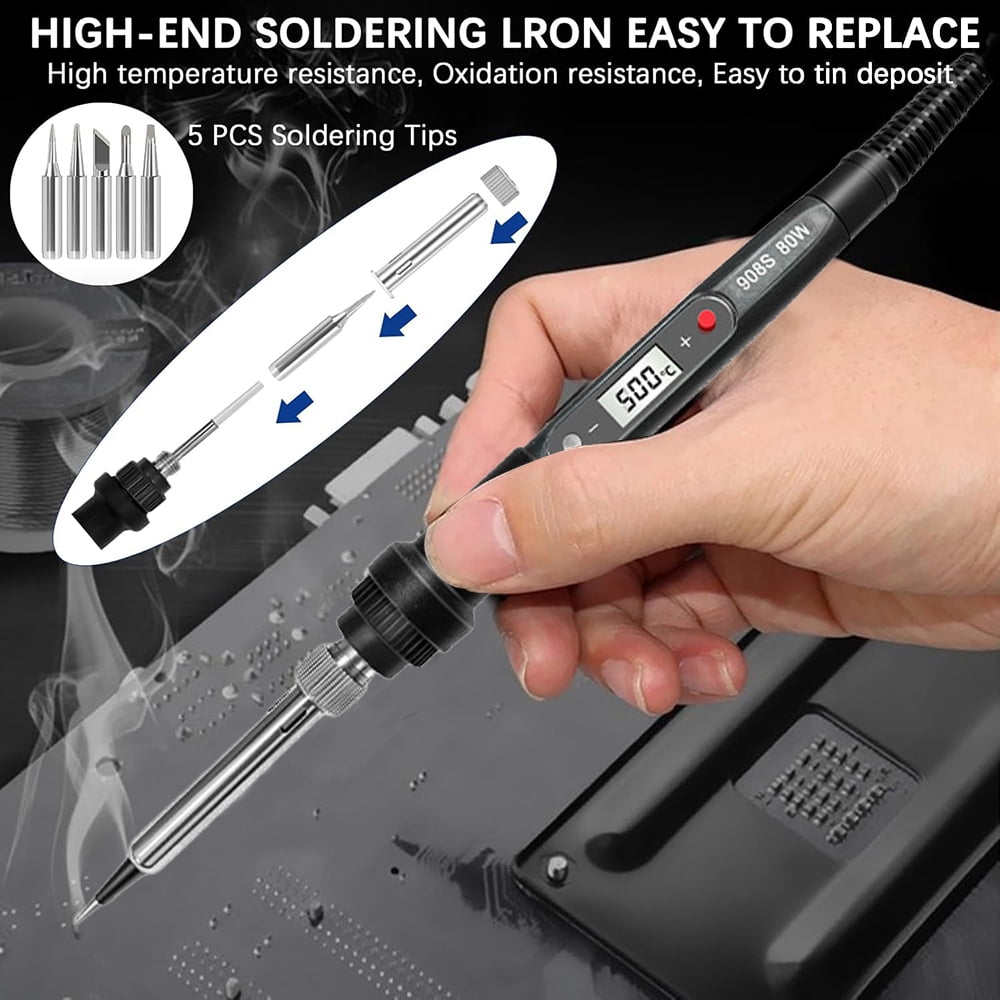 Maystar 80W Electric Soldering Iron Kit, Adjustable Temperature Digital Display for Circuit Board Repair (1 Piece) yzldk