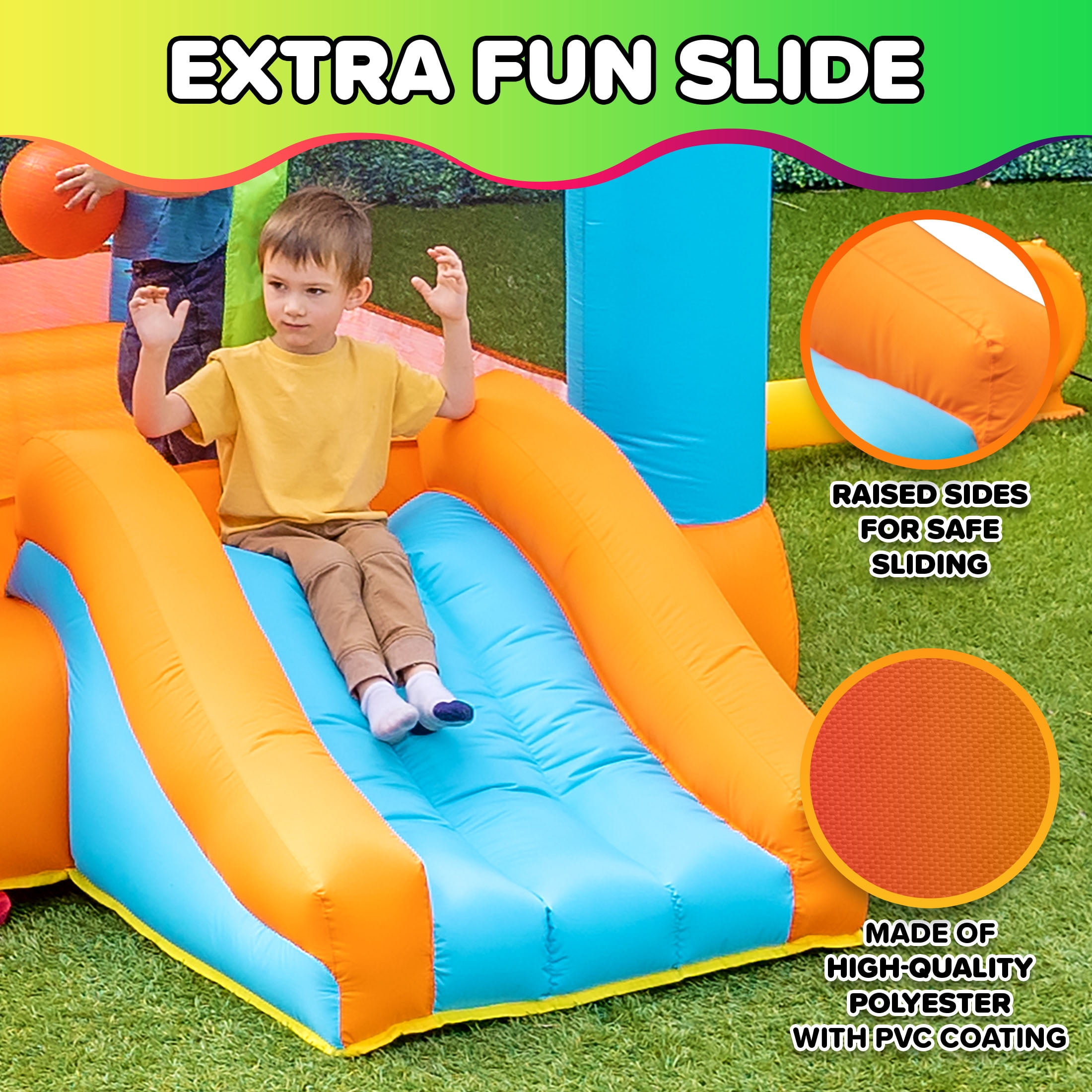 Sportspower My 1st 4-in-1 Inflatable Bounce House with Blower, Soccer Goal & Basketball Hoop (Multi-Color, 1 Unit) 1cwn7