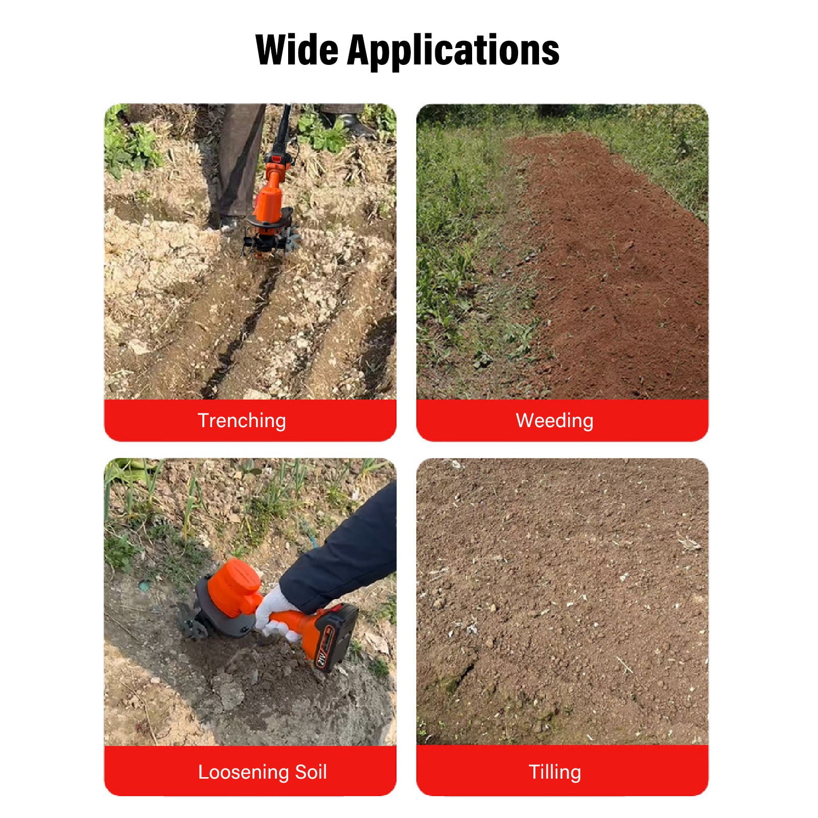 UsilkU Cordless Electric Tiller Cultivator for Garden Weeding and Soil Preparation (12.2 in) h81vr