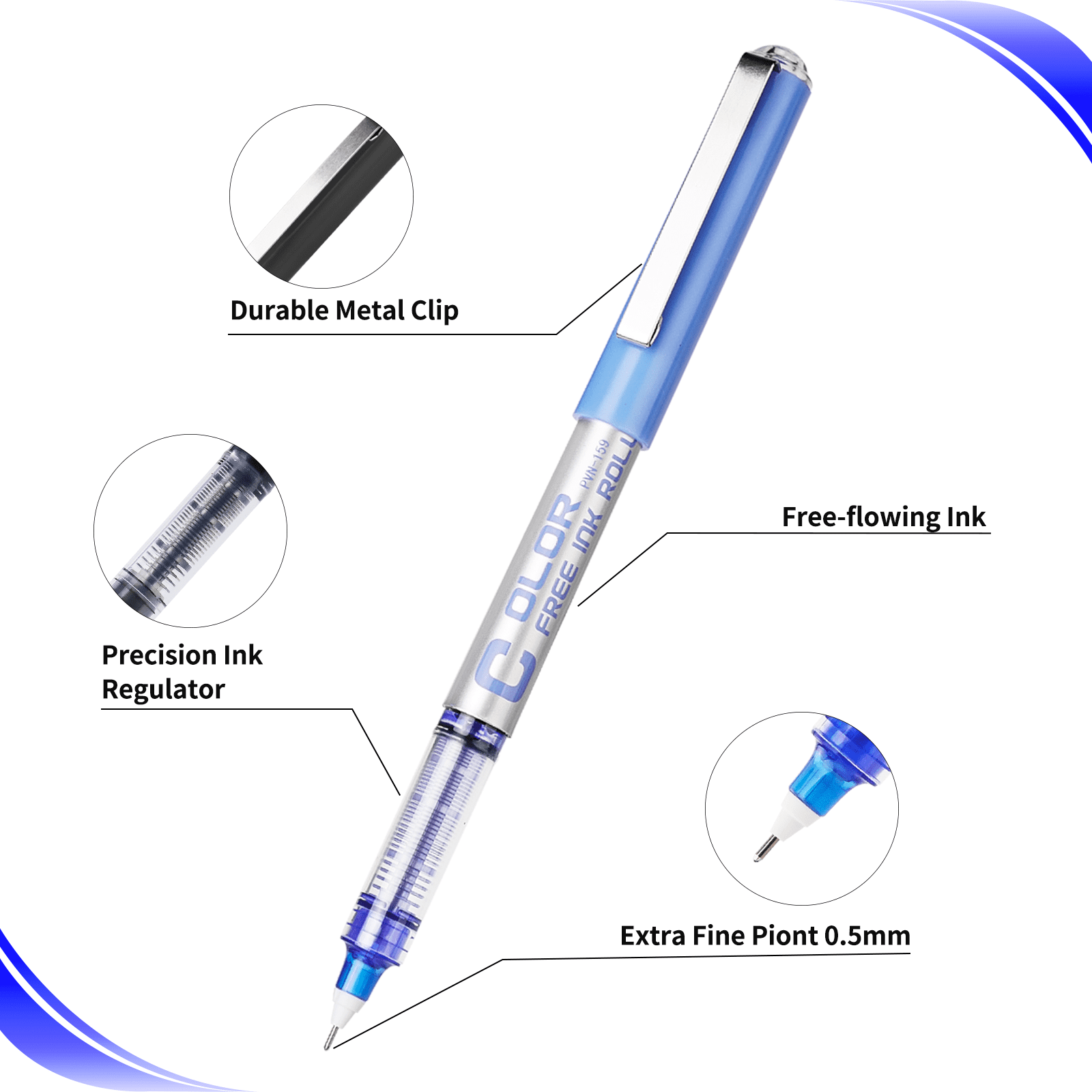EYEYE Liquid Ink Rollerball Pens Extra Fine Point 0.5mm Quick Dry Smooth Writing (Assorted Colors, 8 Pack) xg7we