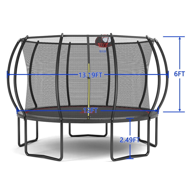 Comfort Stretch 12ft Round Trampoline with Safety Enclosure, Basketball Hoop & Ladder (Black, 12ft) 2j6ou