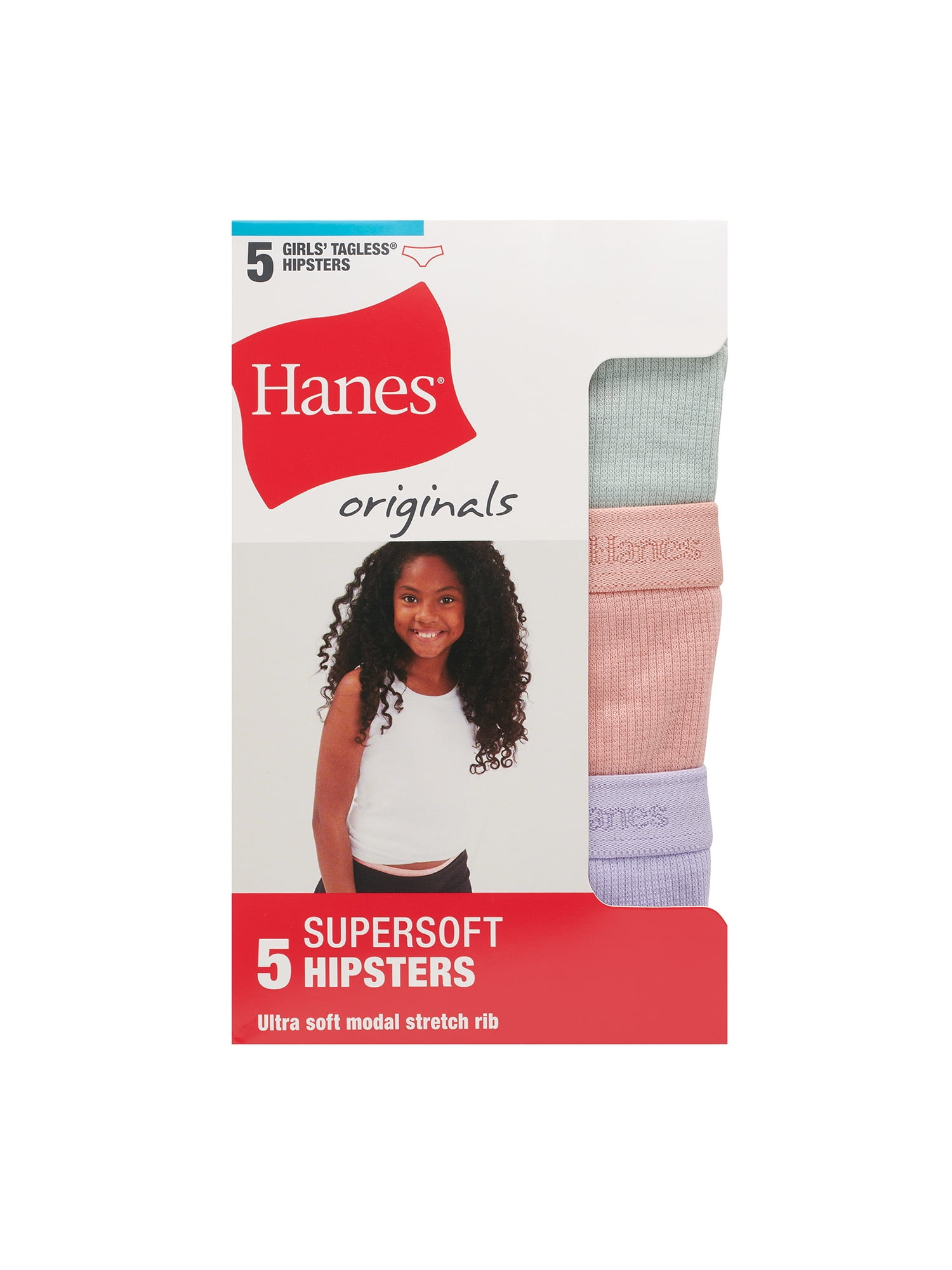Hanes Originals Girls' SuperSoft Hipster Underwear (Assorted Colors, 5-Pack) px18q