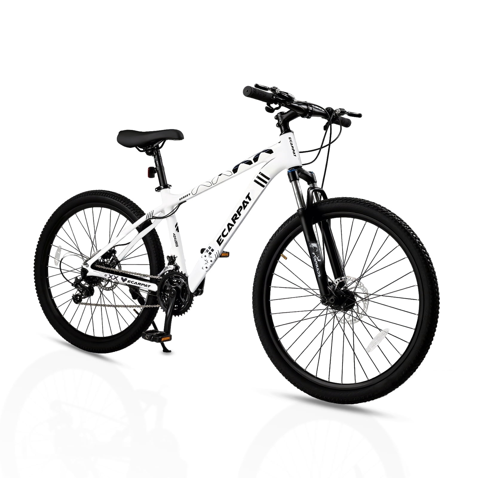 Ecarpat 24 Inch Mountain Bike, 9-Speed MTB with Front Suspension and Dual Disc Brakes (White, 24 in) o0ndr