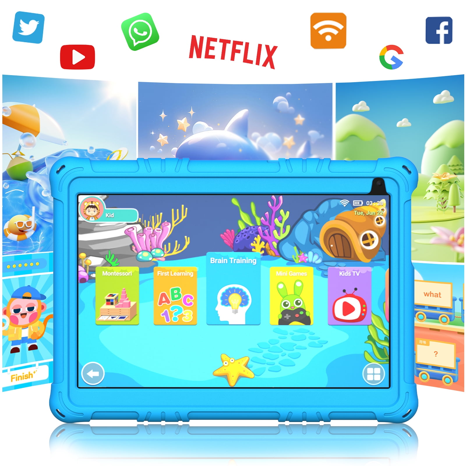 YQSavior Android 15 Kids Tablet 10.1 in IPS HD Display (Blue, 32GB) lnyuc