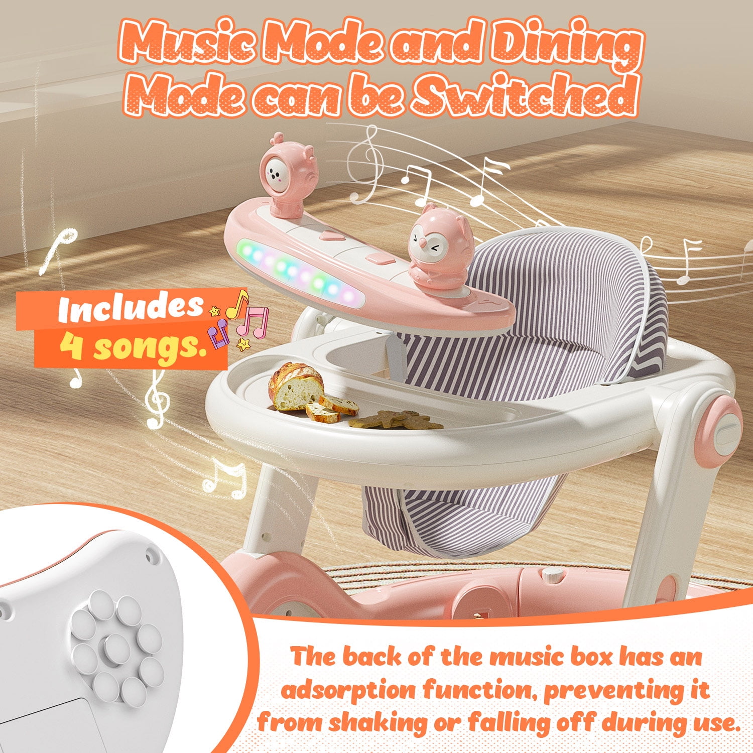 WonderStone 5-in-1 Baby Walker and Activity Center, Foldable Push Walker with Music and Lights (Pink, 27.5 in x 21 in x 19.68 in) 43quc