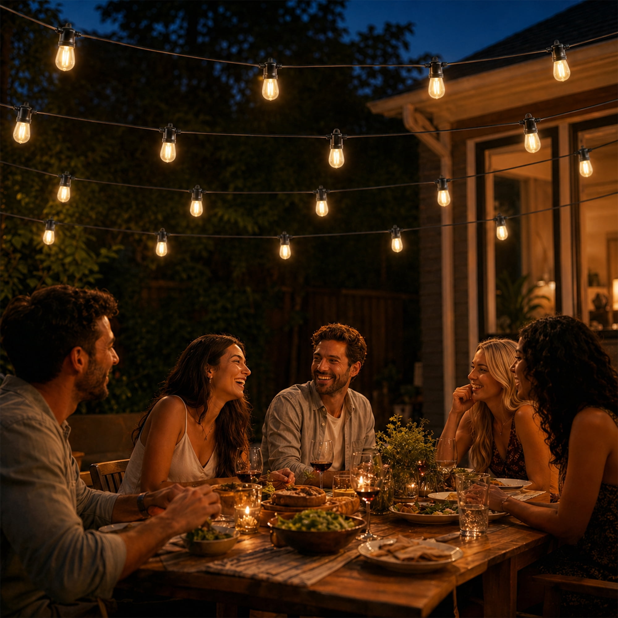 DAYBETTER S14 LED Outdoor String Lights, Waterproof Hanging Edison Bulbs for Patio and Garden (Warm White, 100 ft) x6ceb