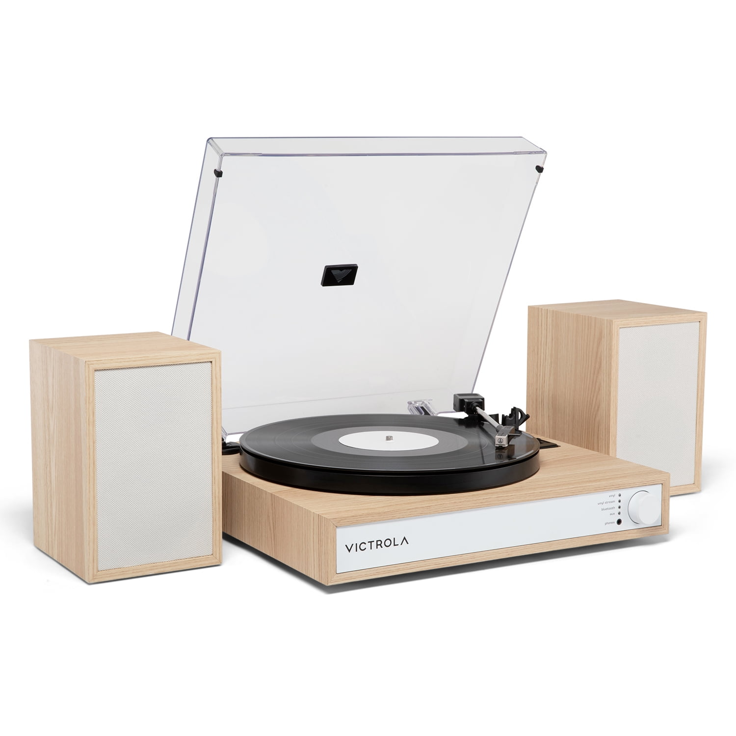 Victrola Harmony Bluetooth Turntable System with Speakers (Natural, 17.5 in x 14.5 in x 4.5 in) qrrq3