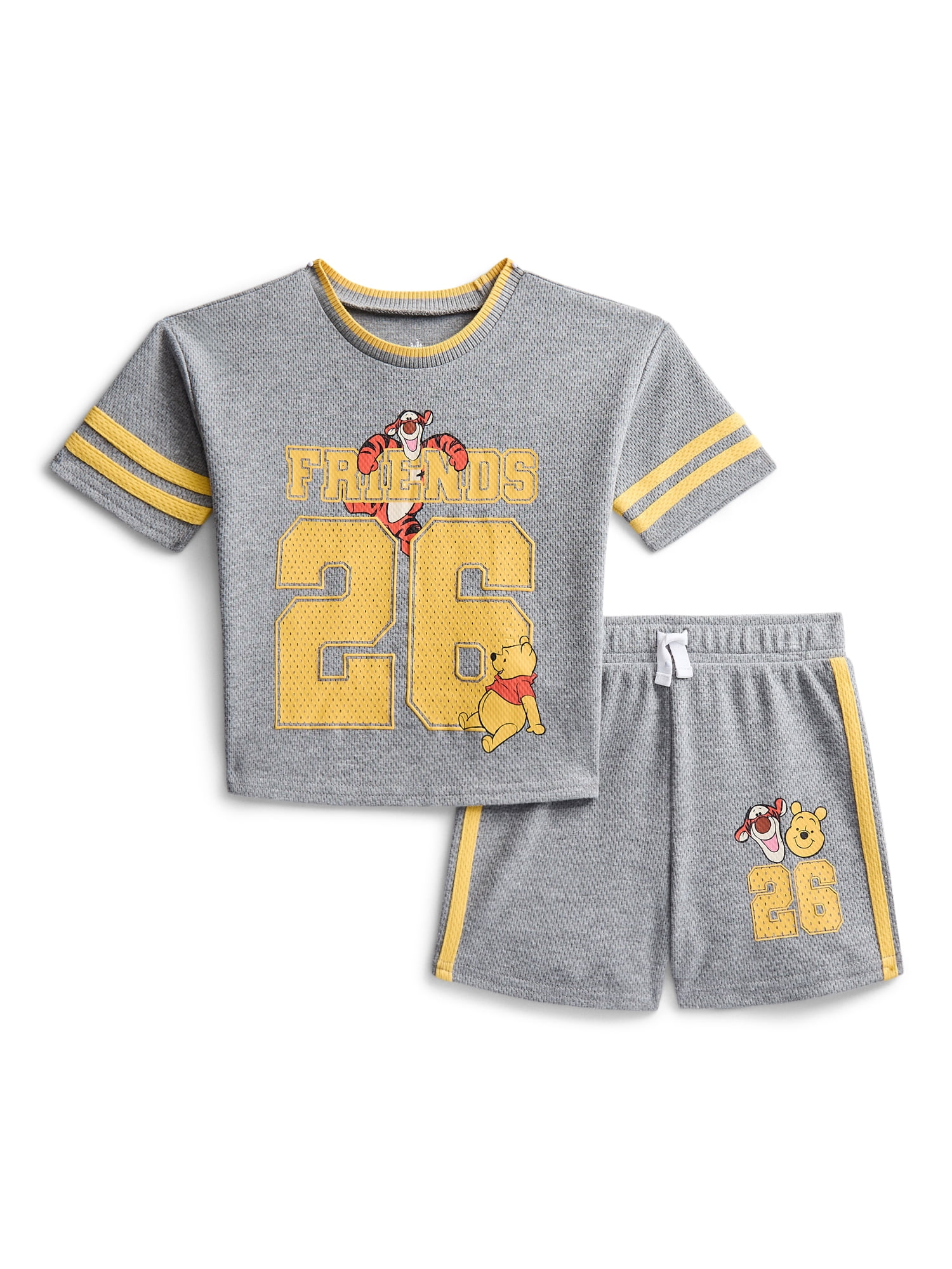 Winnie the Pooh Baby Boys Athletic Graphic T-Shirt and Shorts Set (Grey, 0-3 Months) z45dw