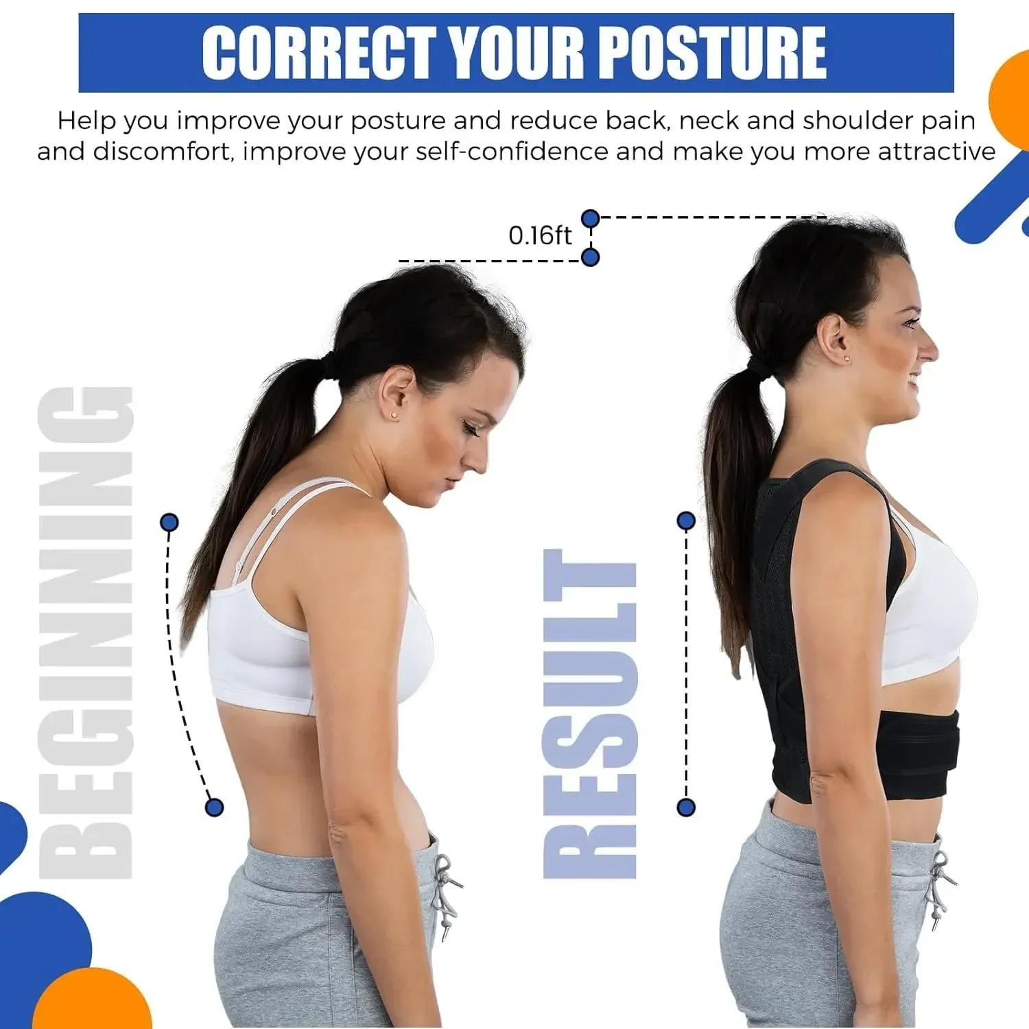 FIXPARTS Posture Corrector Back Brace for Men and Women, Adjustable Breathable Mesh Support (Black, Medium) pvnq0