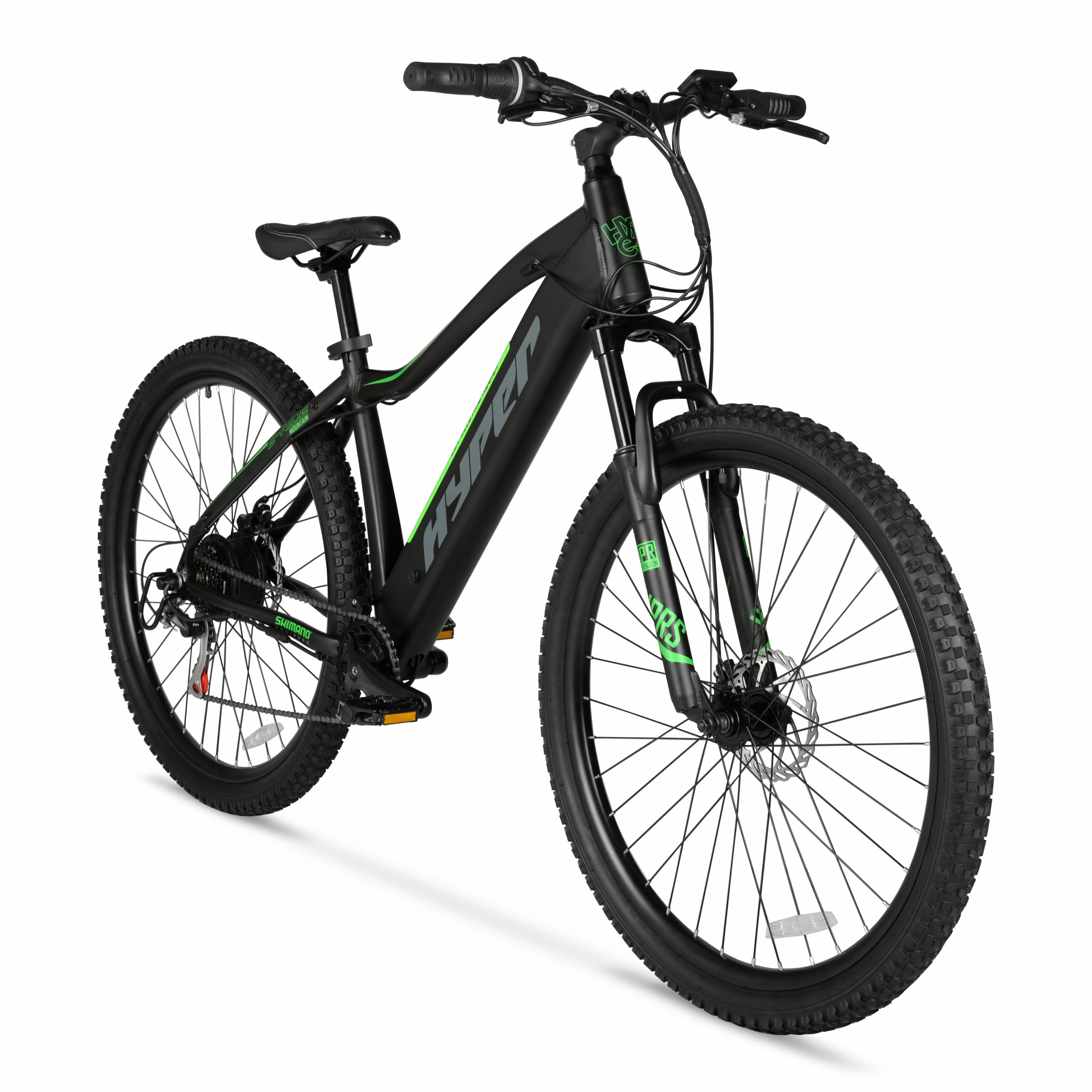 Hyper Bicycles 29 in Electric Mountain Bike, 350W Motor, 6-Speed Trail E-Bike (Black, 29 in) 5tser