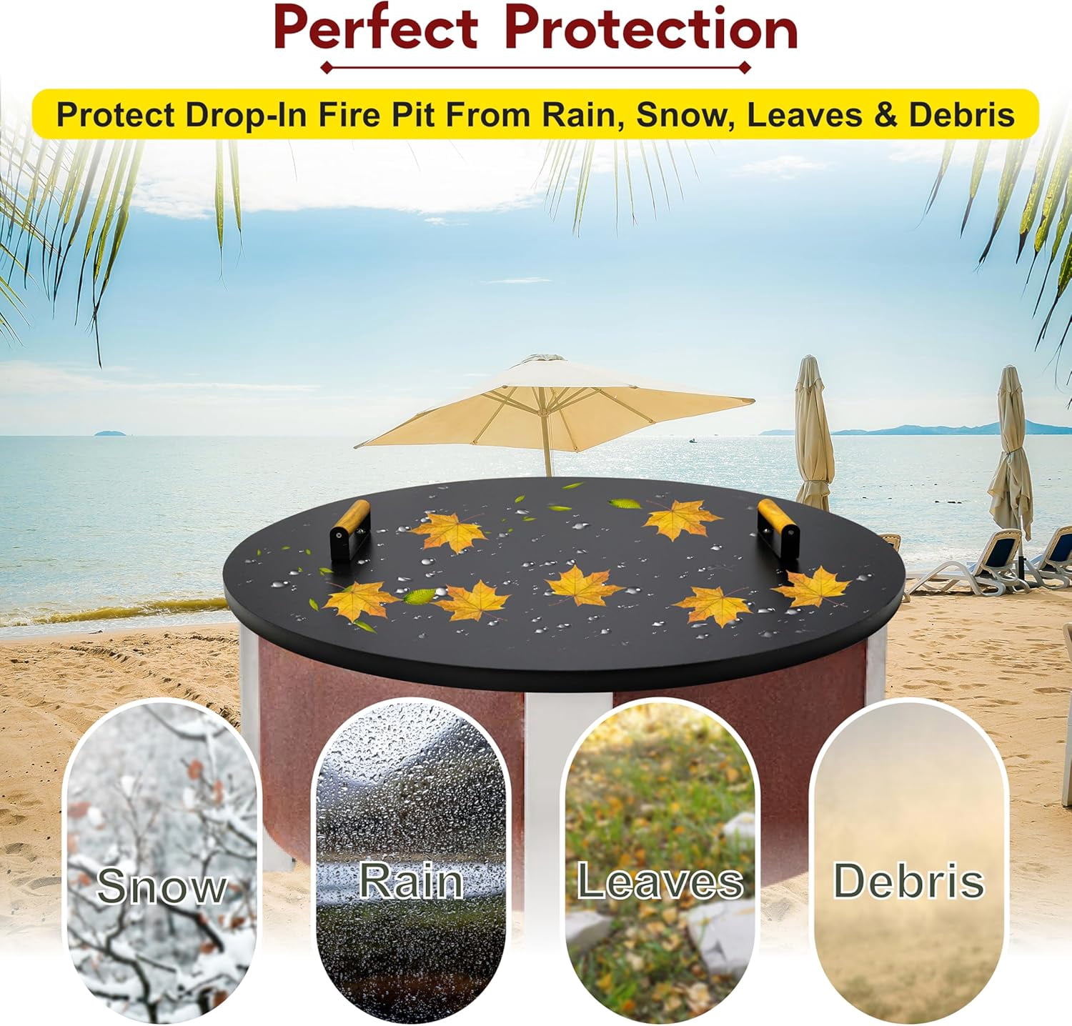FEBTECH Solid Carbon Steel Fire Pit Lid for 34.5 Inch Smokeless Fire Pits (Black, 35 in) umhgd