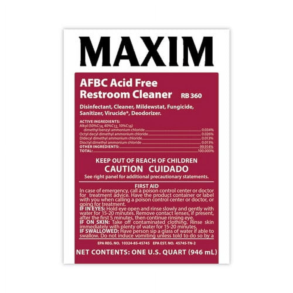 Maxim AFBC Non-Acid Restroom Cleaner, Disinfectant Surface Sanitizer, Fresh Scent (32 oz, 12 Pack) 4ofpl