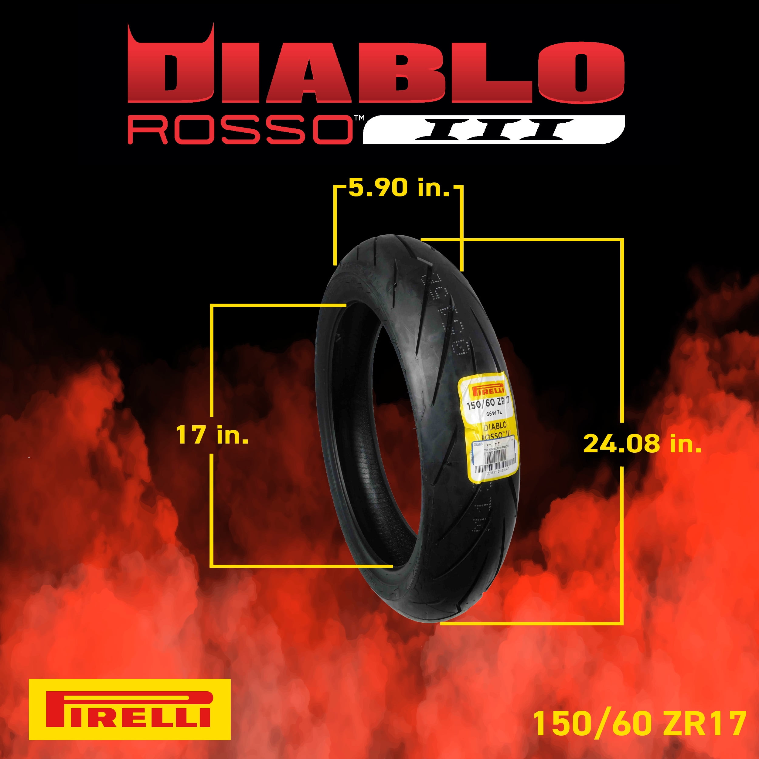 Pirelli Diablo Rosso III Rear Motorcycle Tire (Black, 150/60ZR17) 8x4ae