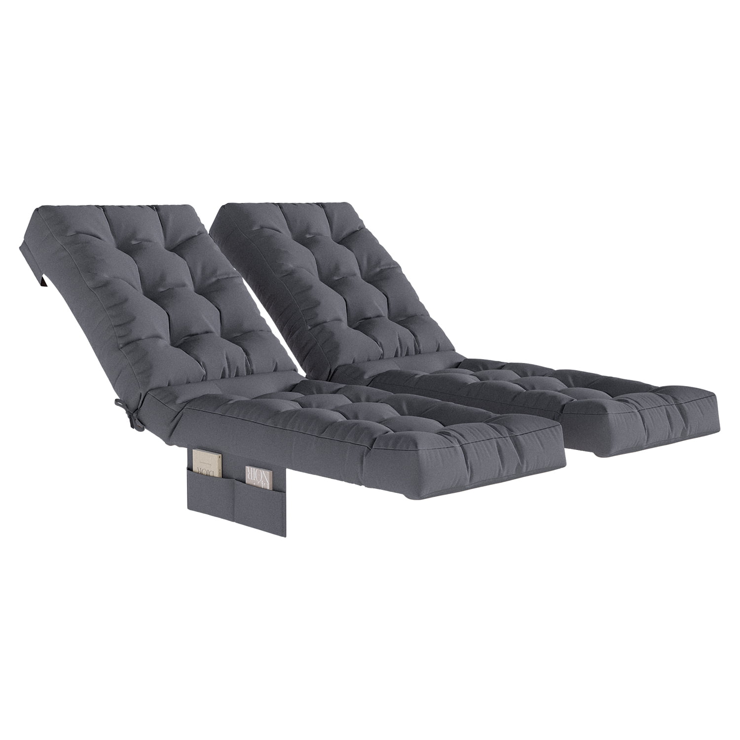 BaPiPro Outdoor Chaise Lounge Cushion with Side Pocket and Non-Slip Fixation (Gray, 2-Pack) plspn