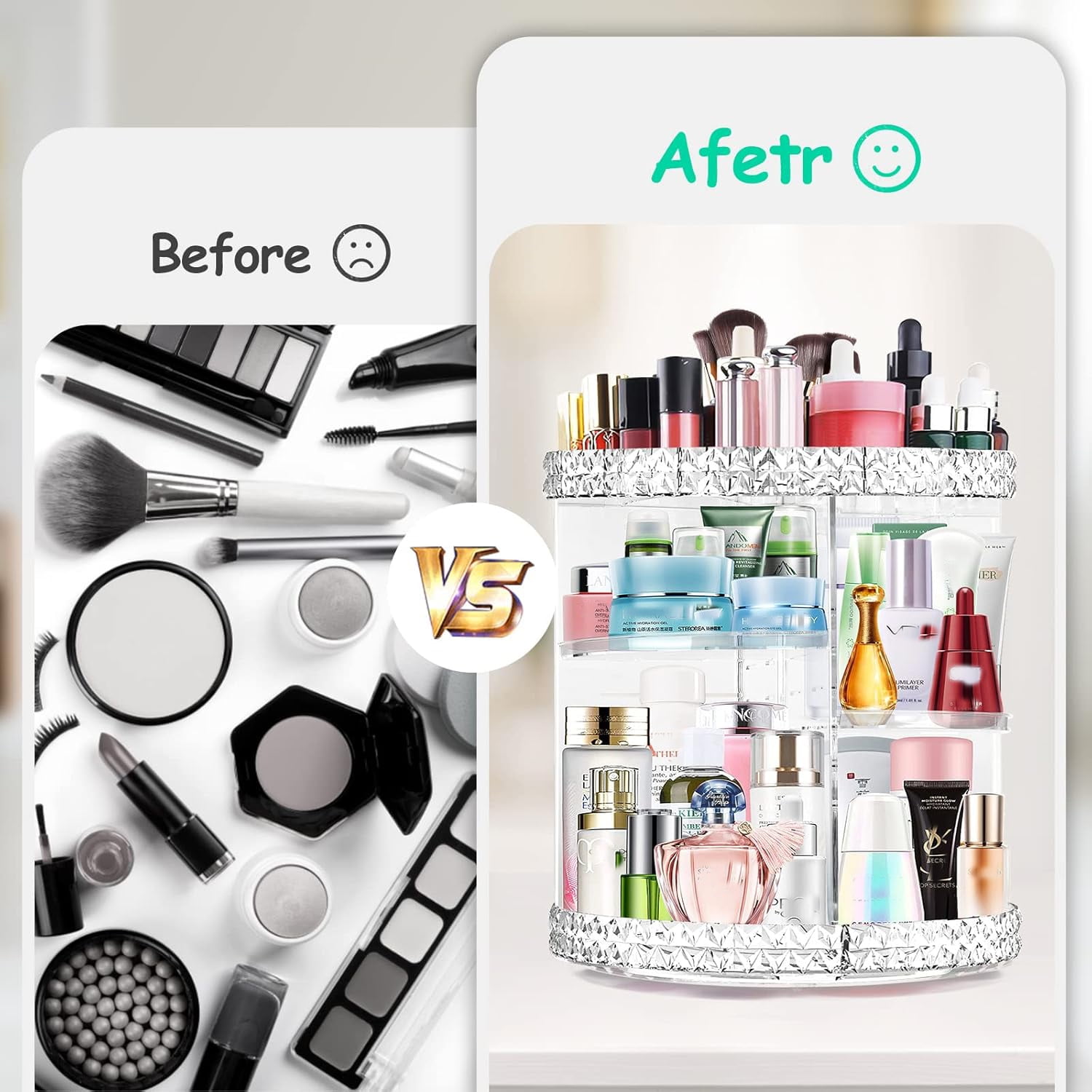 RIFESHOW 360 Rotating Makeup Organizer, Adjustable Large Capacity Cosmetic Display Case (Clear, 12 in x 9 in) 6wdbv
