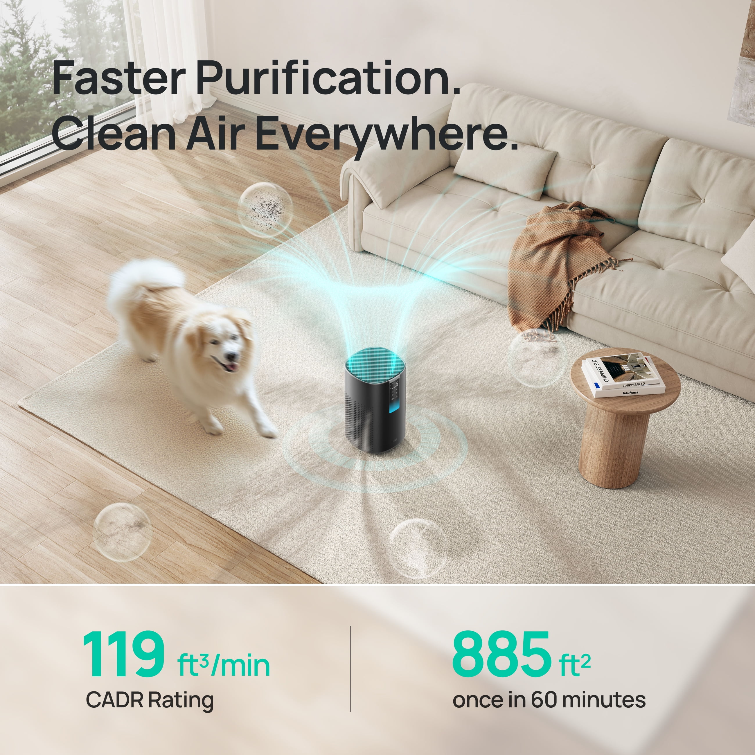 Dreo HEPA Air Purifier for Large Rooms, Smart Home Filtration System with PM2.5 Display and 5-Stage Filter (Black, 885 sq.ft) qoakd