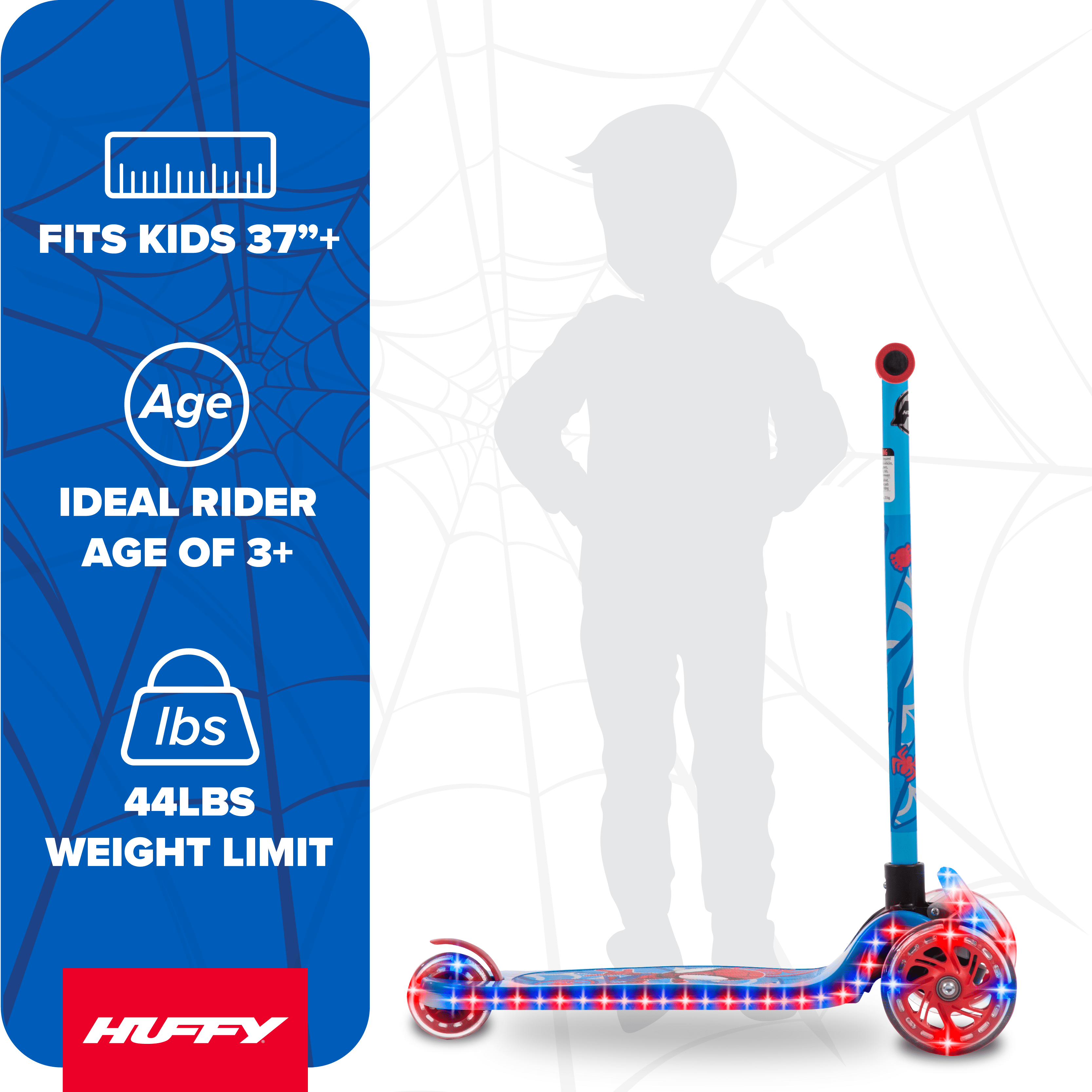 Huffy Marvel Spidey & His Amazing Friends Light-Up Toddler Scooter (Blue, 3-Wheel) 5vea2