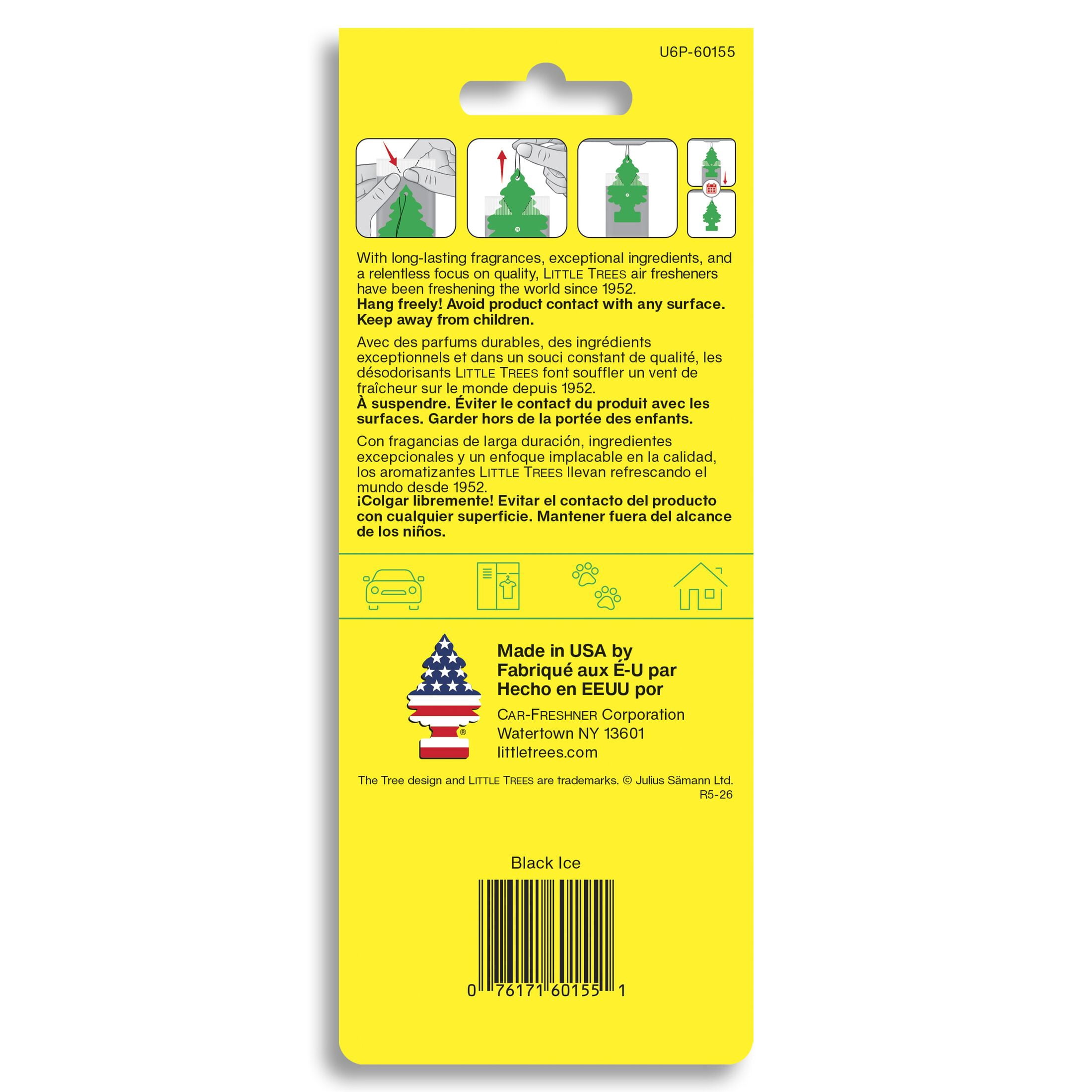 LITTLE TREES Car Air Freshener Black Ice Scent Long-Lasting Odor Eliminator (Black, 6-Pack) vg4bj