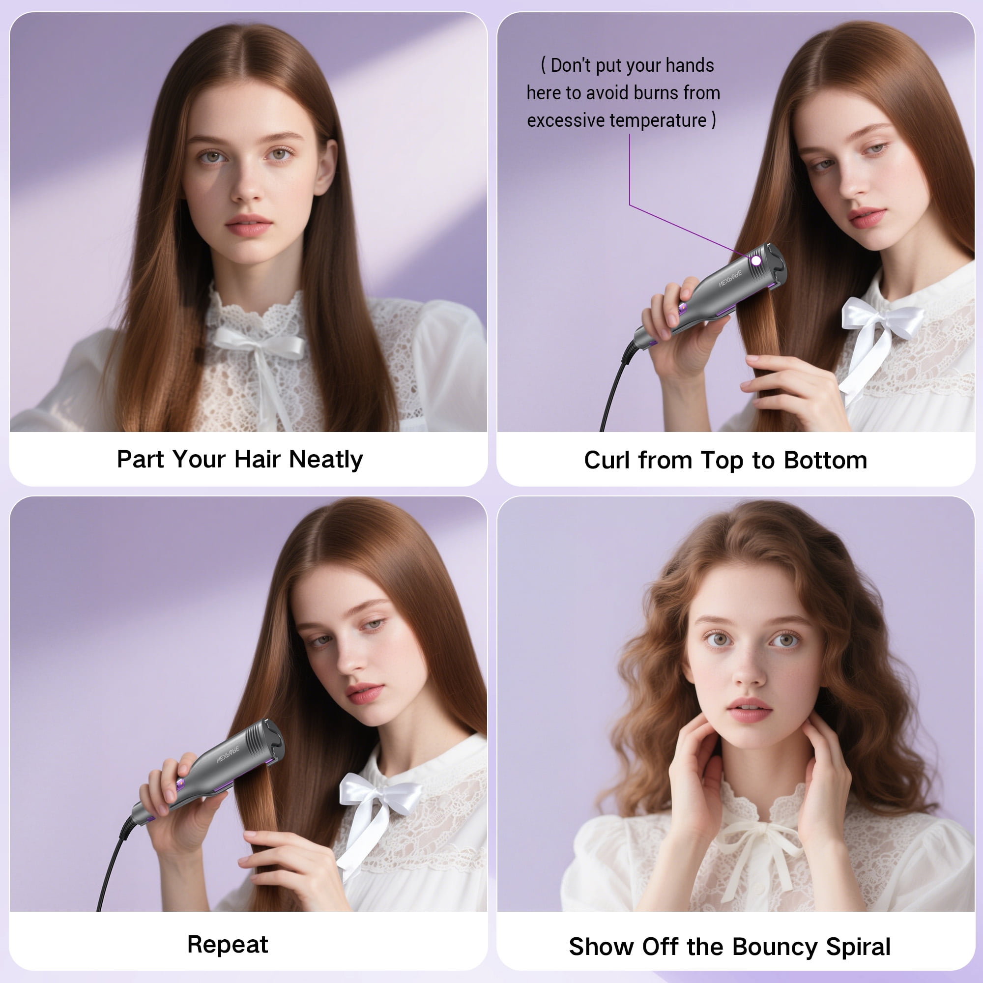 NEXPURE 3 Barrel Curling Iron Waver, Ionic Ceramic Hair Crimper Tool for Bouncy Waves (Purple, 0.8 in) a8bbv
