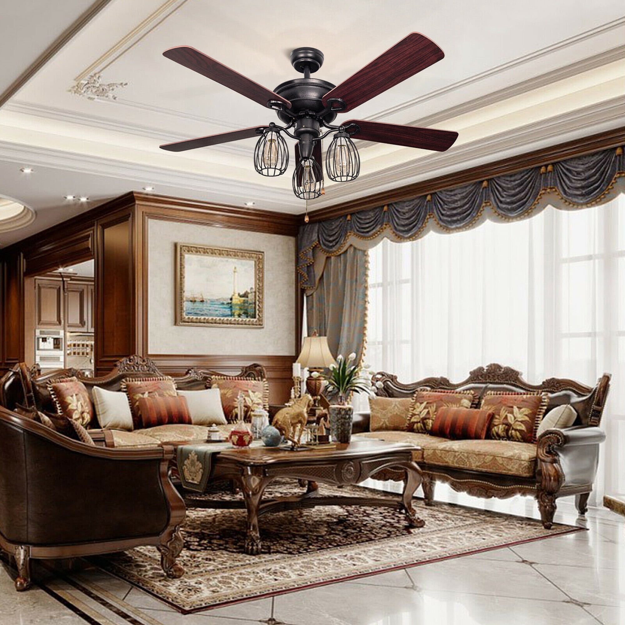 Gymax 52 in Ceiling Fan with Lights, 5 Reversible Blades, 3-Speed Retro Indoor Fan (52 in) 77604