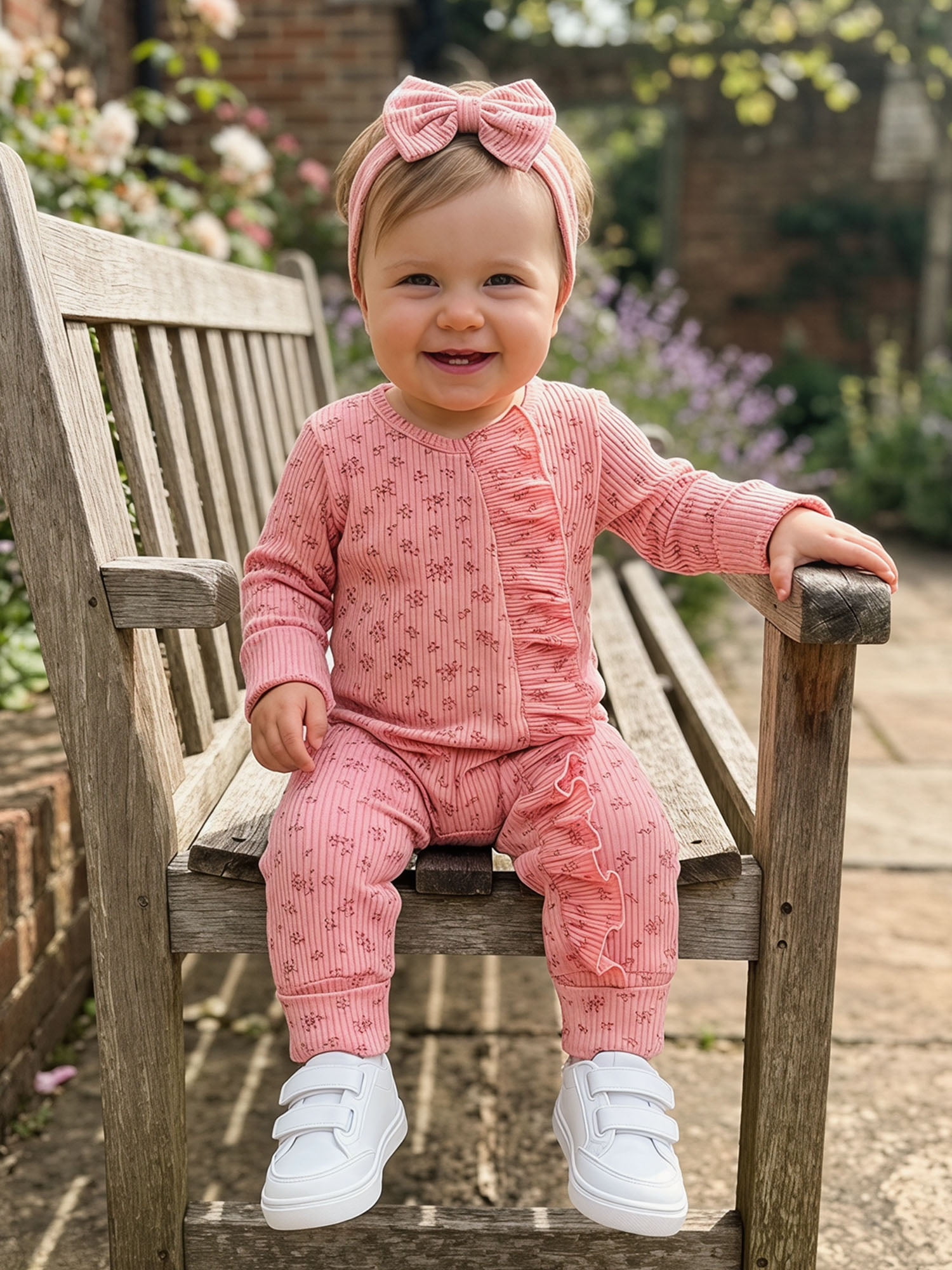 BemeyourBBs Newborn Baby Girl Ruffled Ribbed Romper and Headband Set (Pink, Preemie) df7ix