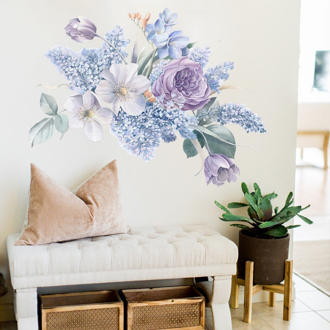 Smile Home Peony Rose Floral Wall Decal DIY Art Sticker (Purple, 18.1 in x 25.6 in) 76aoh