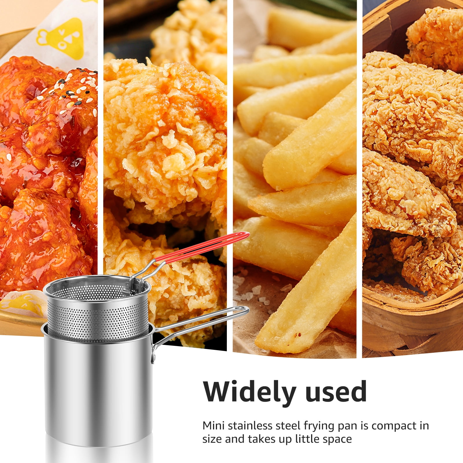 Evjurcn Stainless Steel Deep Fryer Pot with Strainer Basket and Lid (Silver, 5.12 in) 554q7