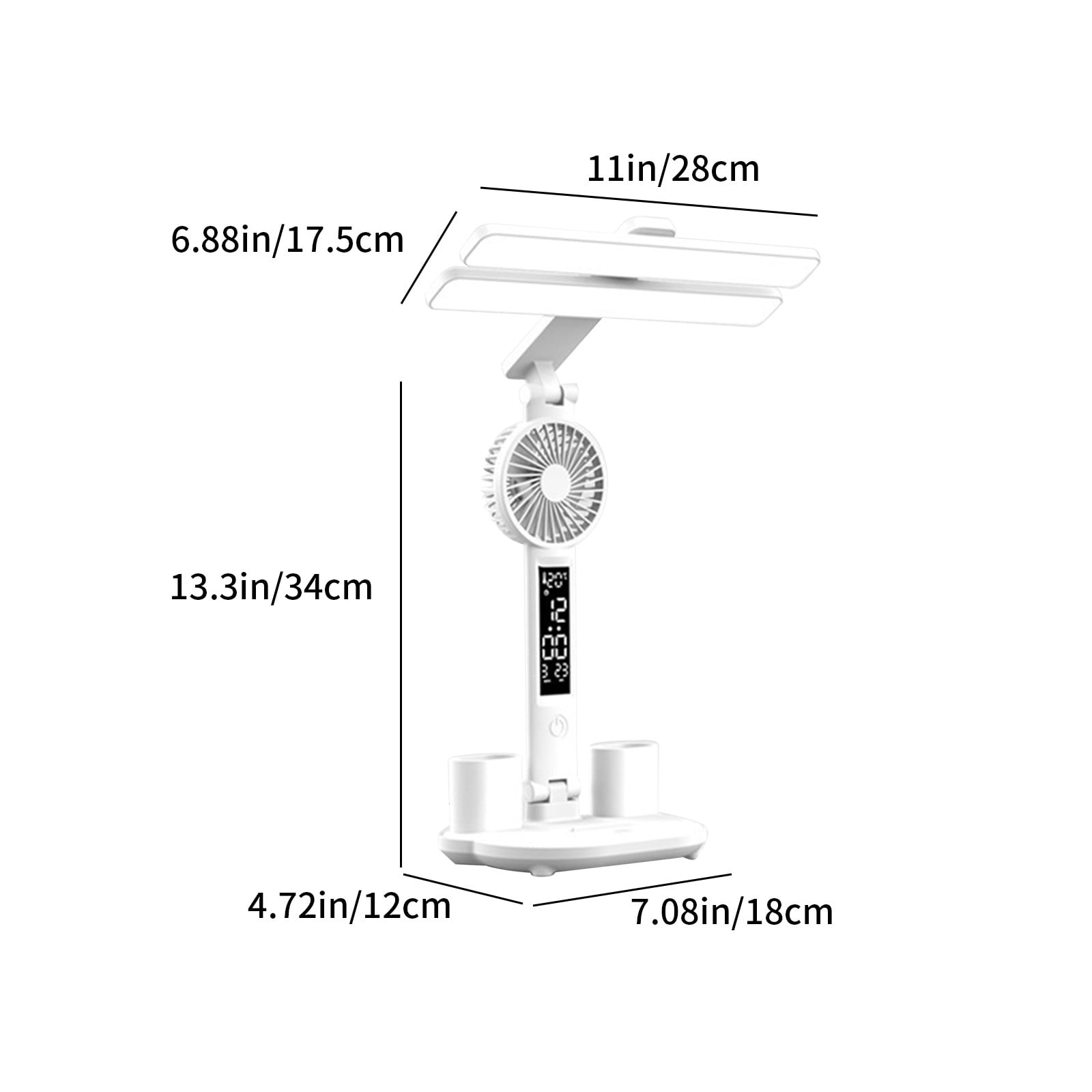 FYTPOV LED Desk Lamp with Pen Holder, Fan, and Clock (Foldable, White) ycyff - Image 2