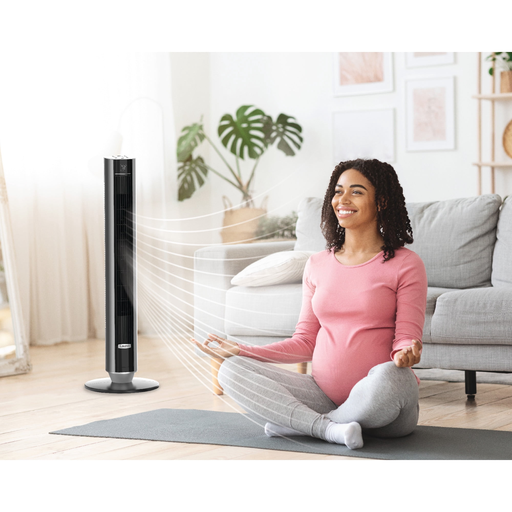 Lasko 40 in Quiet Oscillating Tower Fan with Remote Control and 12 Speeds (Black, 40 in) 7fgn0