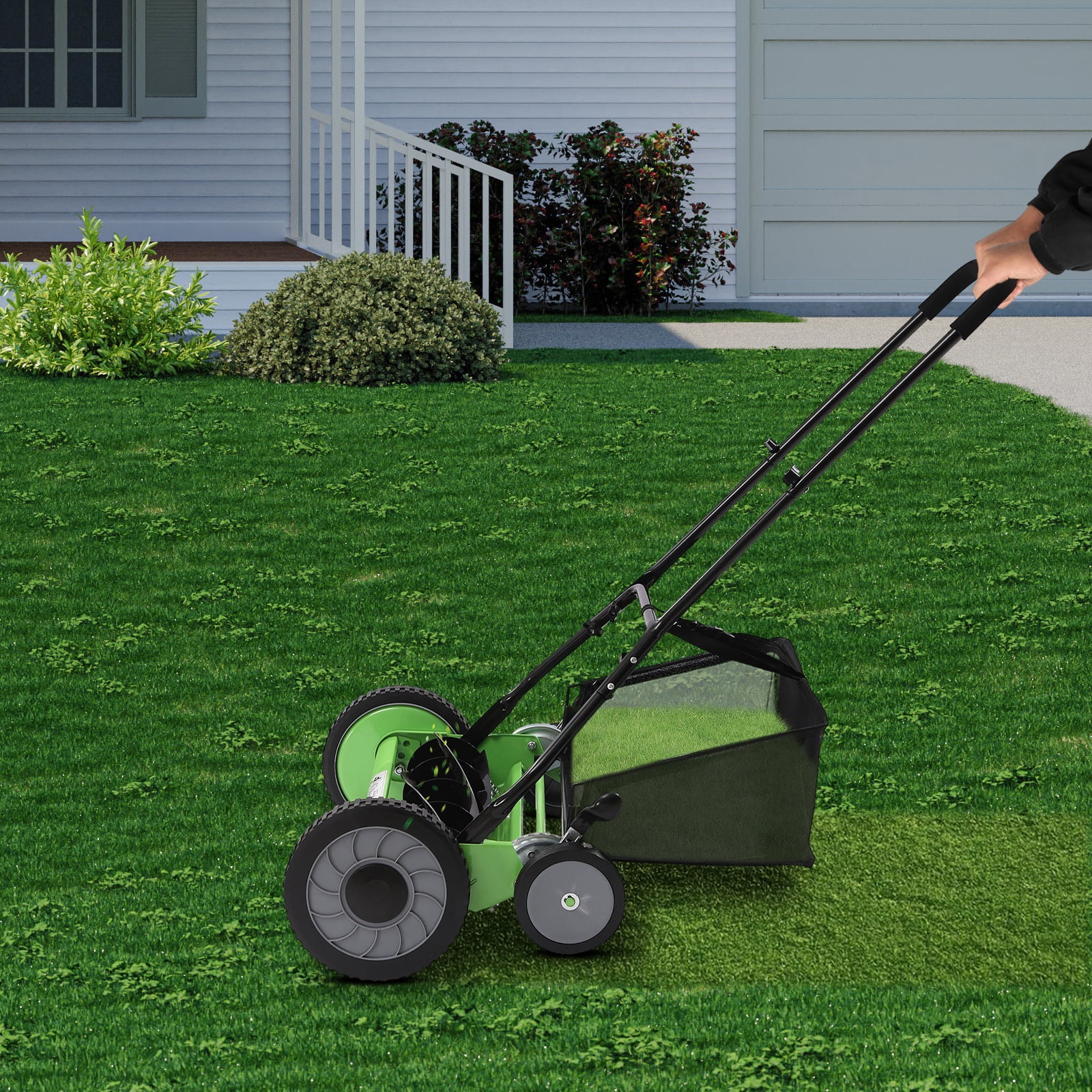 Hesries Manual Reel Lawn Mower, 20 Inch Push Grass Cutter with Grass Catcher (20 in) t9c39