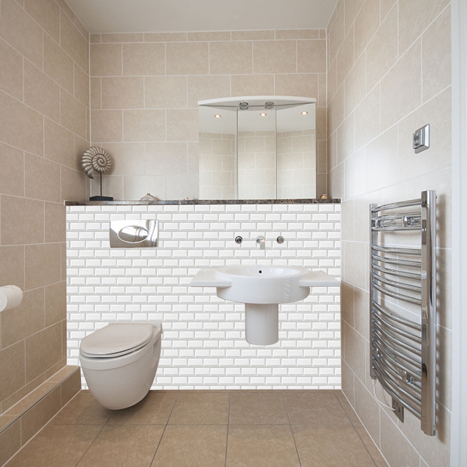 Affordablo Peel and Stick Backsplash Subway Wall Tile (White, 12 in x 12 in) mtwxq