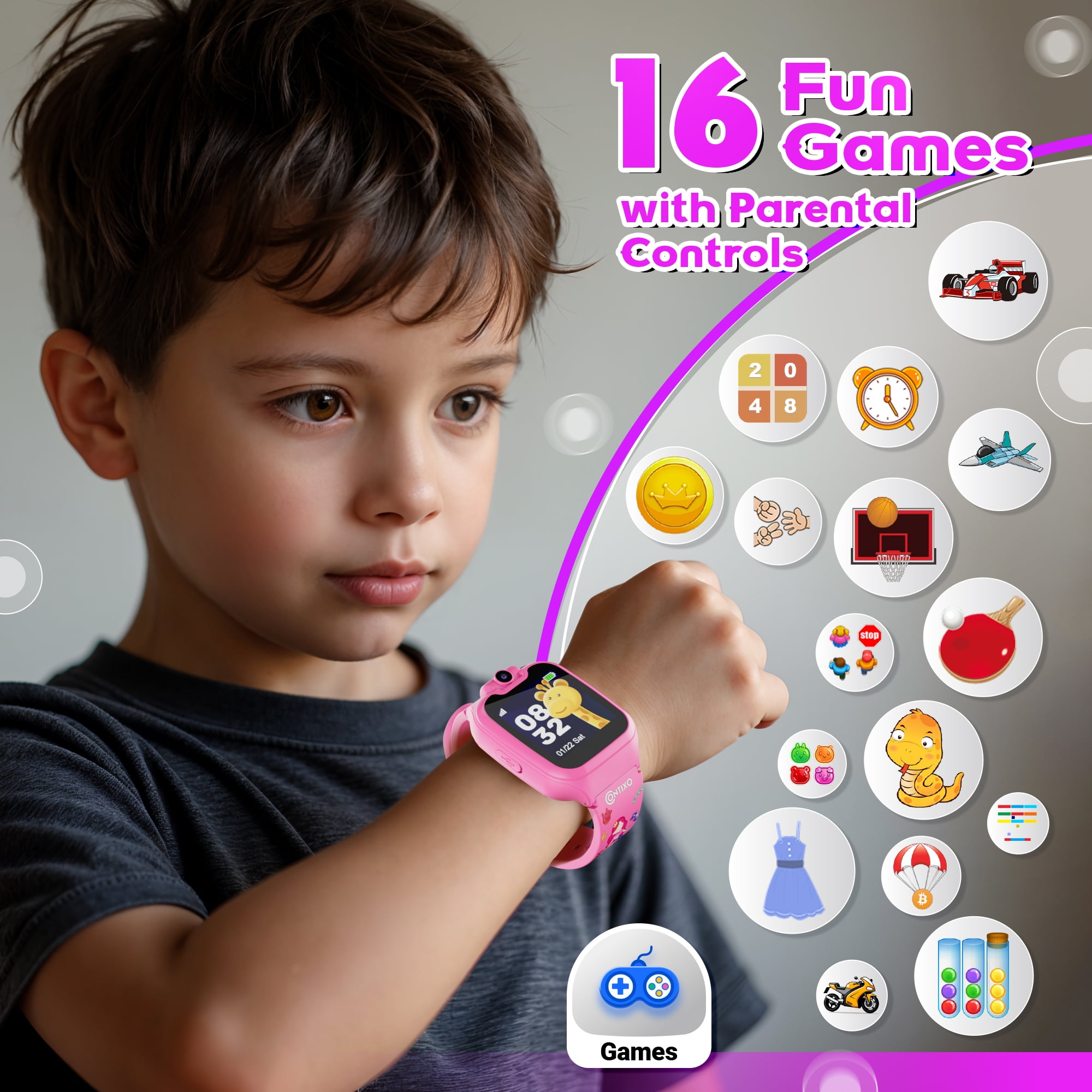 Contixo Kids Smart Watch with 1.54 in HD Touch Screen, Educational Learning Games and Rotating Camera (Pink) ubkxj
