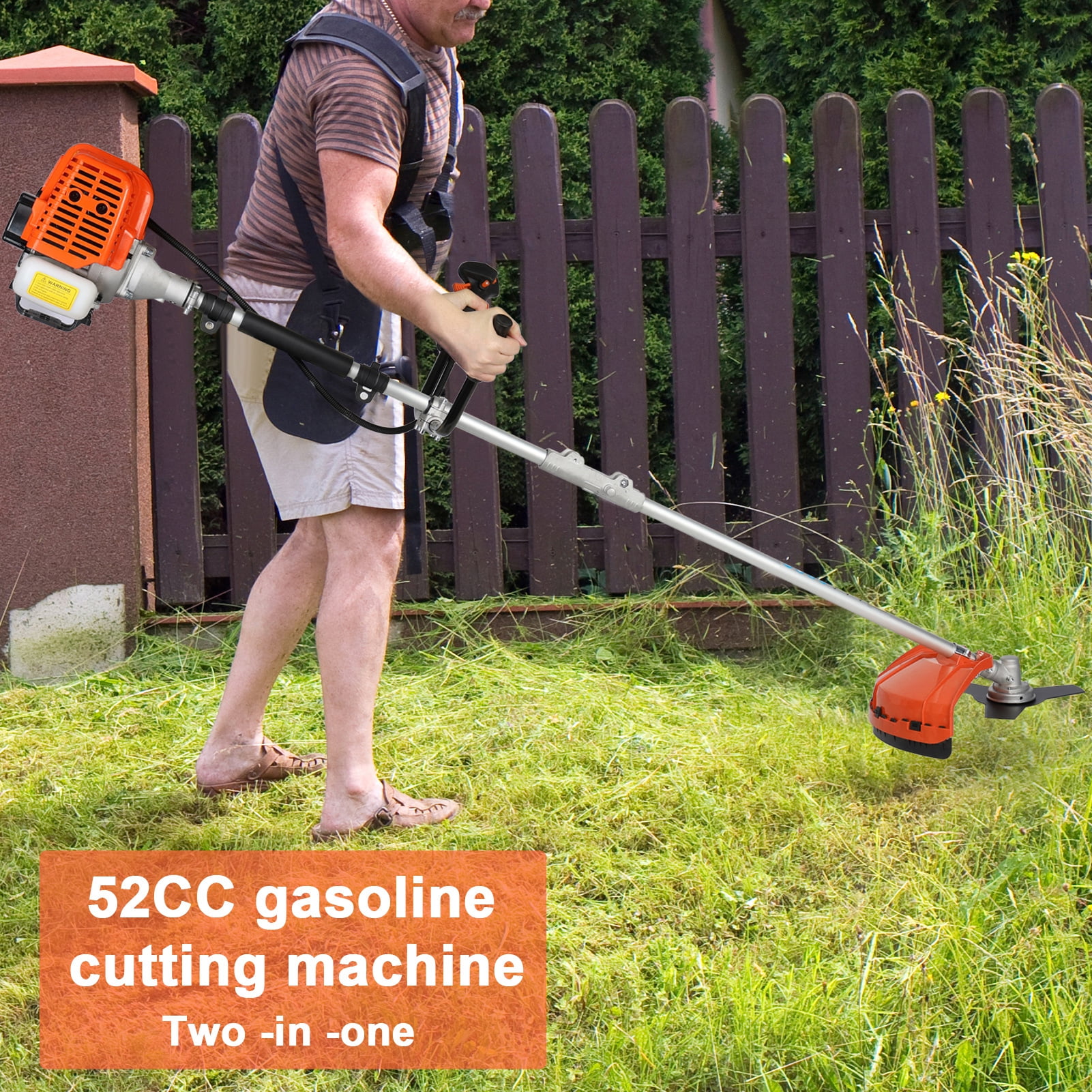 Jiledu 52cc Gas String Trimmer and Brush Cutter 2-in-1 Weed Wacker with Shoulder Strap (Orange, 10 in) 7hu1f