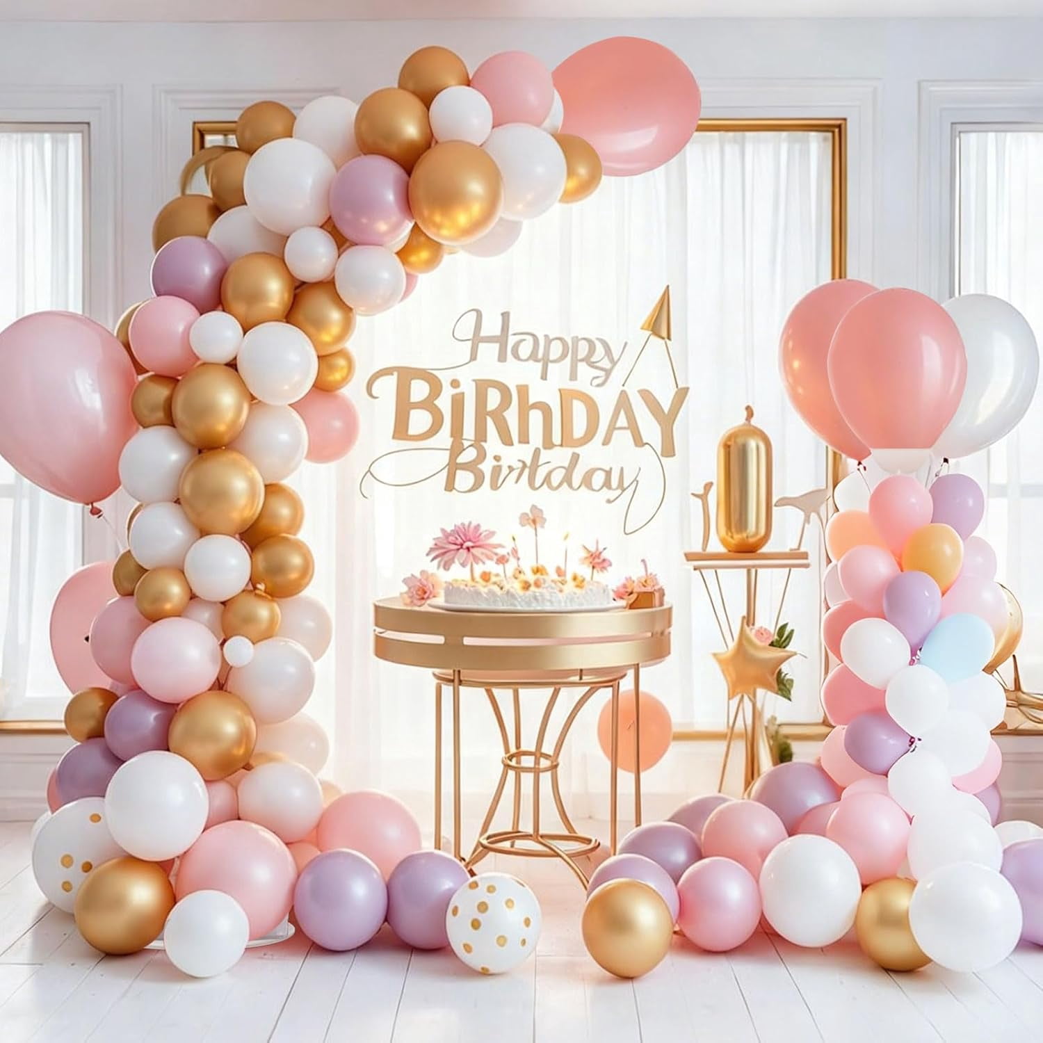 Chamvis Balloon Arch Stand Kit, Adjustable Wedding Backdrop Frame for Parties (White, 8.2 ft & 5 ft) 4j9bi