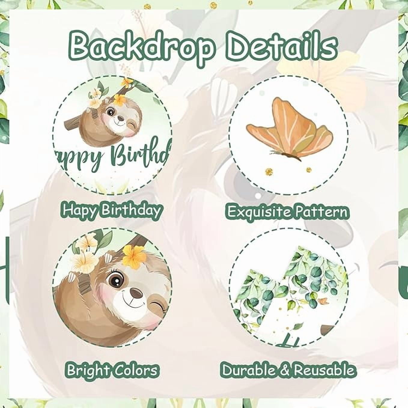 Sloth Birthday Party Decorations Set, Tropical Jungle Animal Theme Backdrop and Balloon Arch Kit (Green and Brown, 73 Pieces) 116al