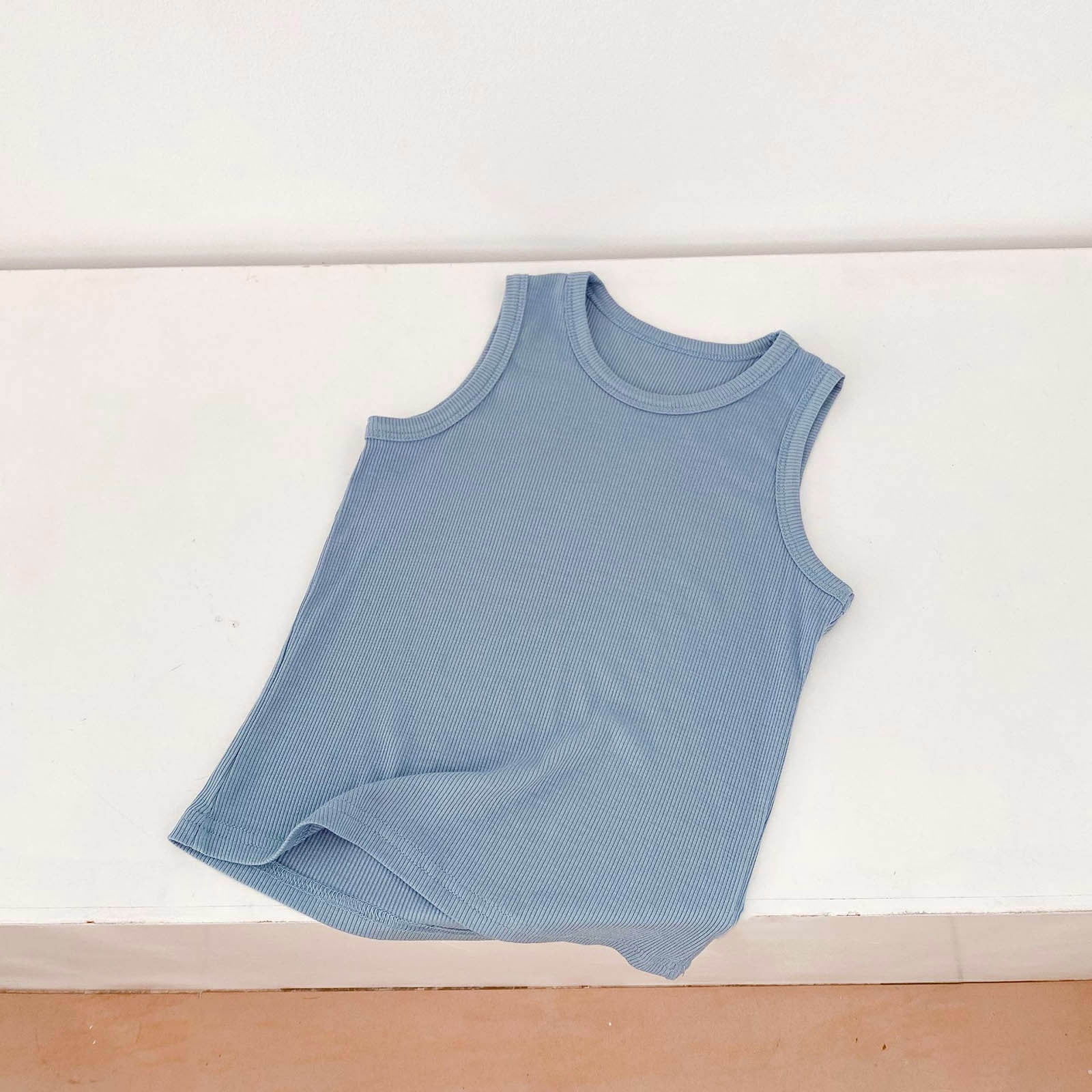 FAIWAD Girls Ribbed Knit Tank Top Sleeveless Summer Workout Shirt (Blue, Small) kdiin