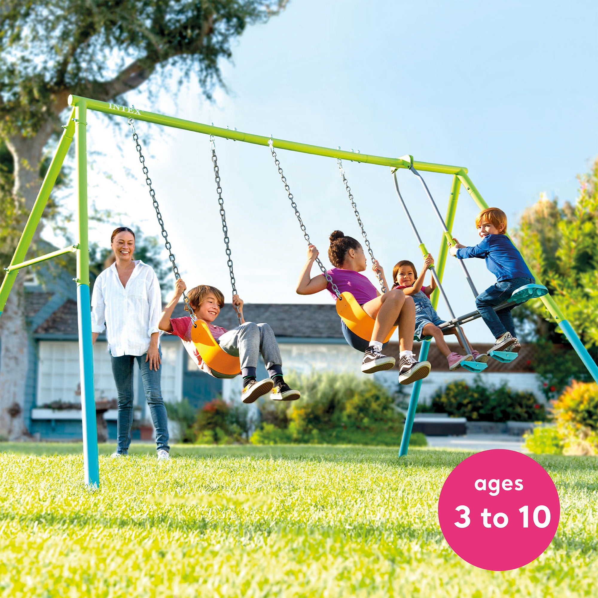 Intex Playground Swing Set with Trapeze Bar and Glider (Multicolor, 135 x 83 x 100 in) uuzt2