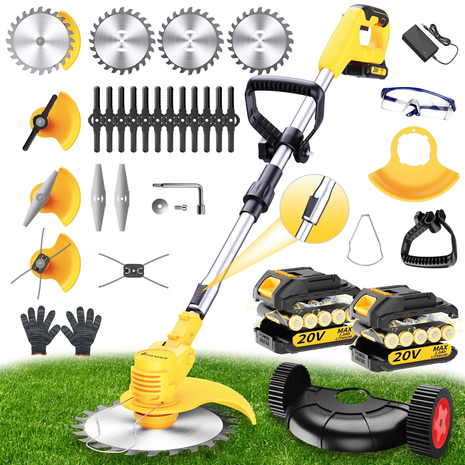 Generic Cordless Grass Trimmer, Electric Weed Eater with 4 Blades and High-Capacity Battery (Black, 1 Pack) tu8gj