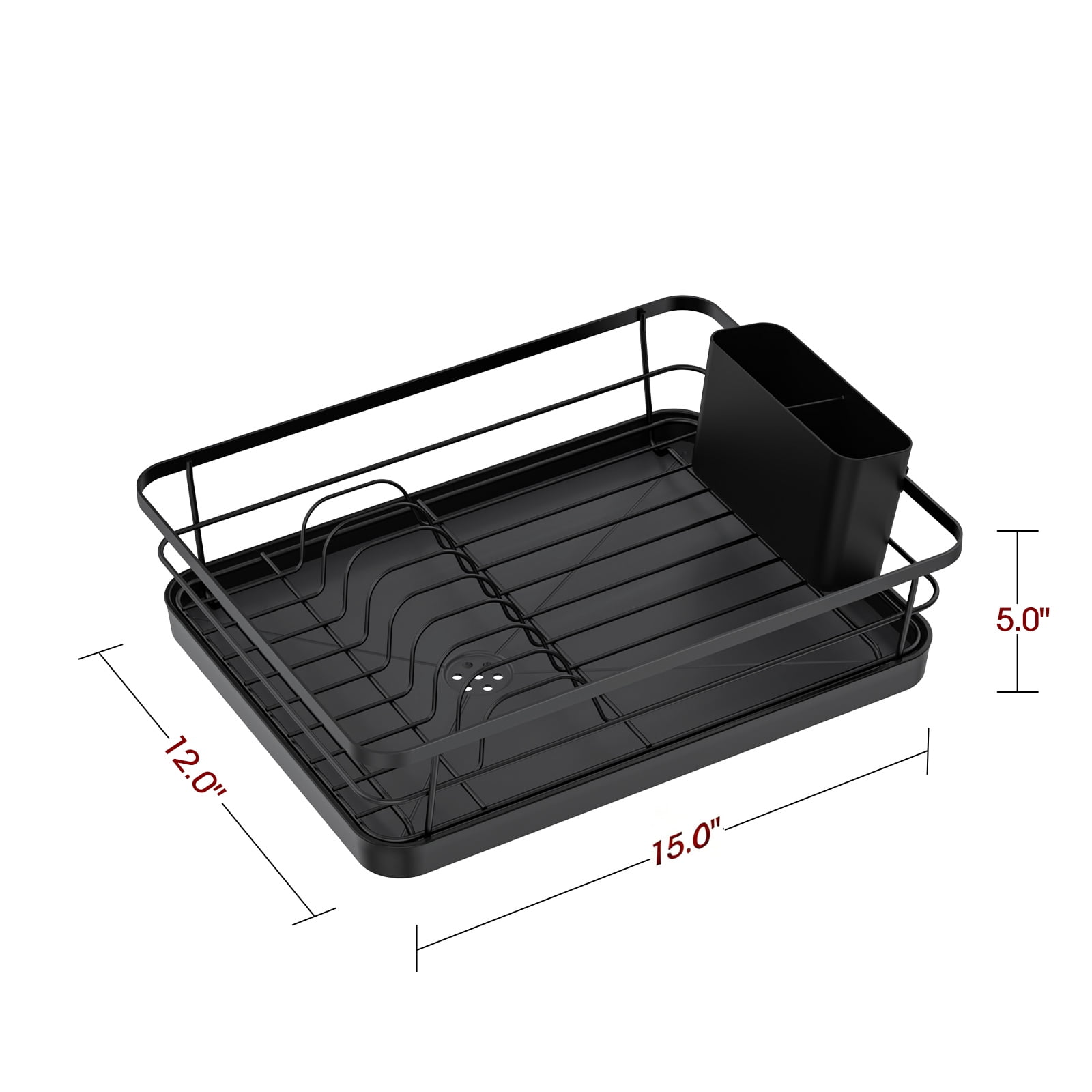 Sakugi Compact Dish Drying Rack for Kitchen Counter with Swivel Drainboard (Black, 15 in x 12 in x 5 in) jxwgs
