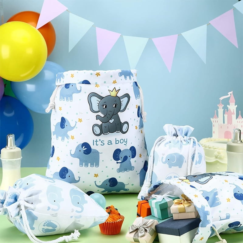 SWAJUJA Drawstring Gift Bags Reusable Fabric Treat Sacks for Party Favors (Elephant, 4 Pack, 20 in and 12 in) 0u5nl