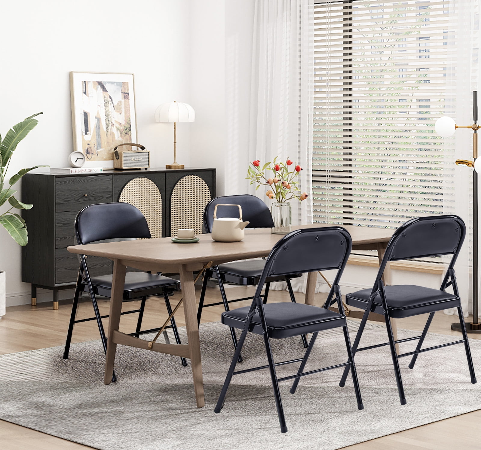 Atilioo Folding Chairs with Padded Leather Seat and Metal Frame (Black, 2 Pack) abbr4