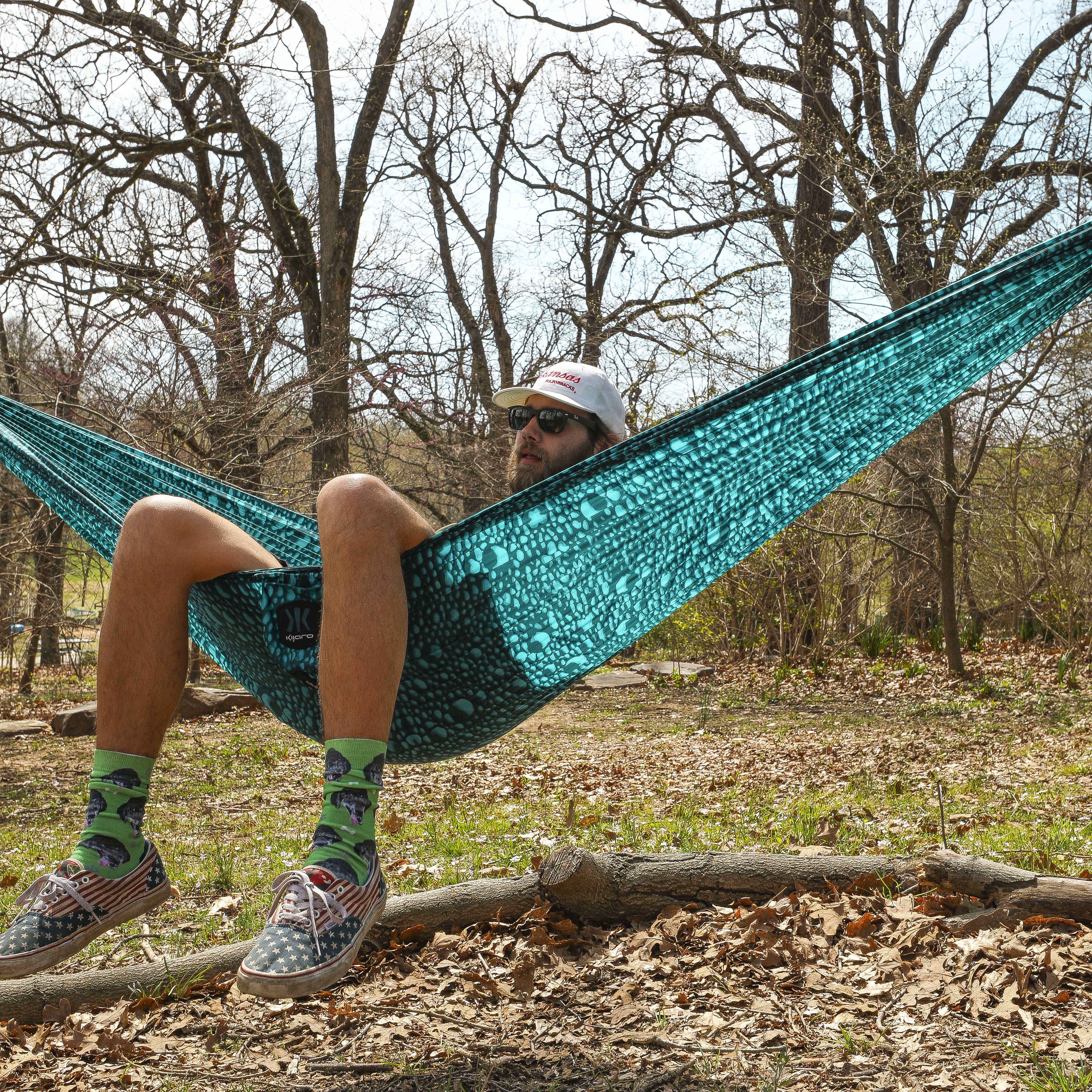 Kijaro Ultralight Portable Camping Hammock, Breathable Quick-Dry Nylon, Destination Print (Cayman Blue Iguana, 108 in. L x 57 in. W) 1s89z