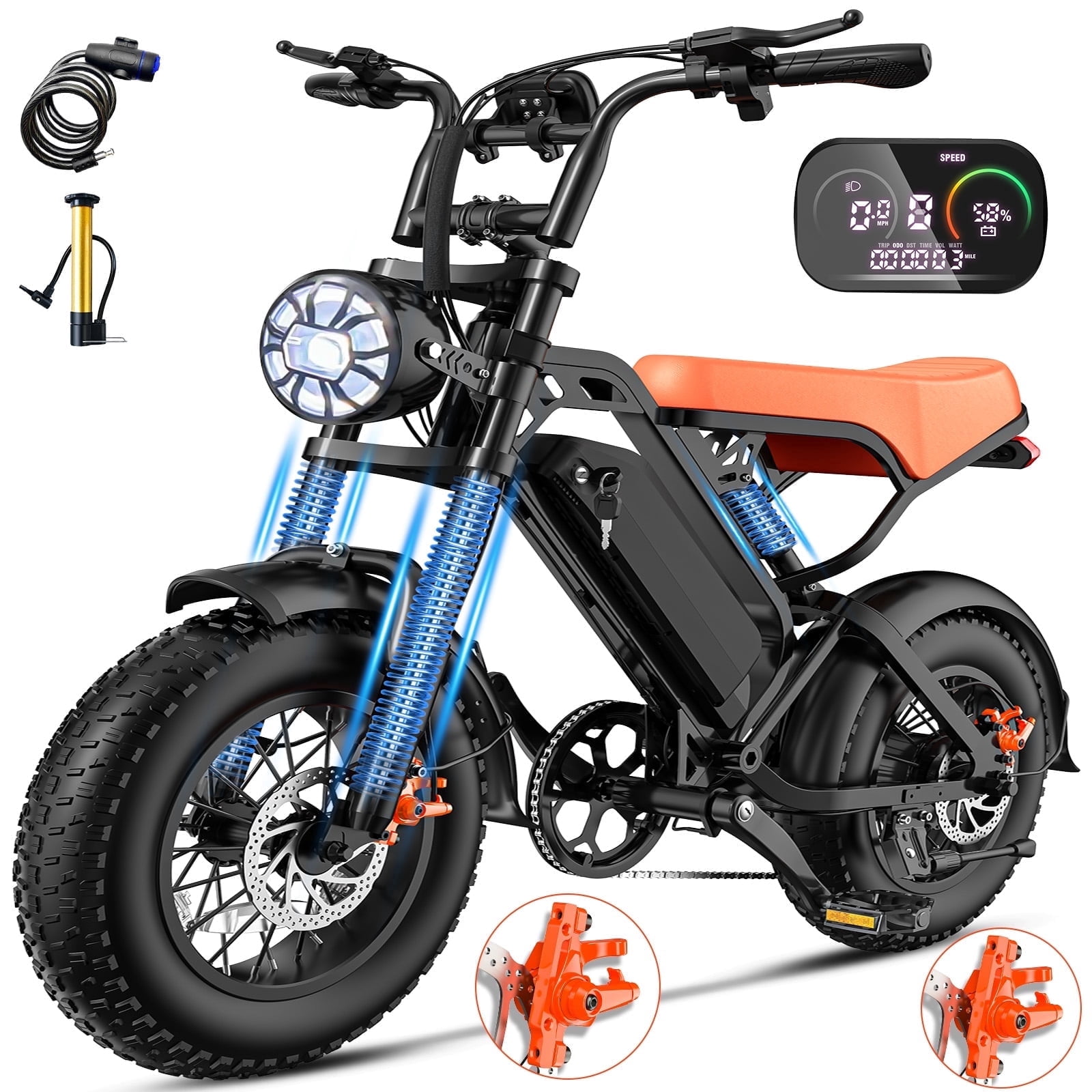 Rexei Yeki Electric Bike for Adults, 1200W Off-Road E-Bike, 48V 18AH Removable Battery, Dual Disc Brakes, 16 in Wide Tires (Black) 9hsac