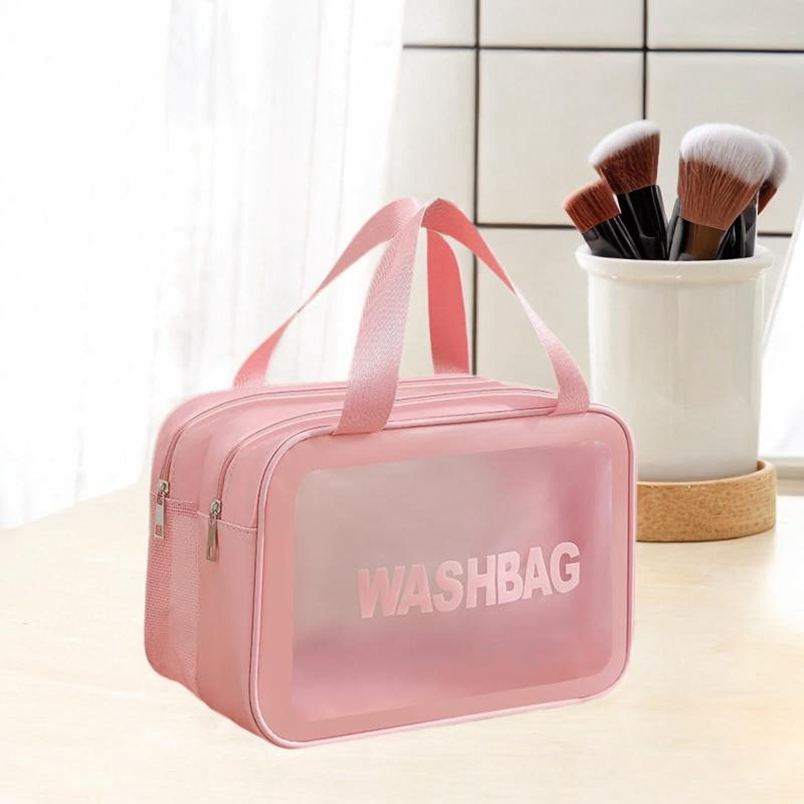 Dolity Travel Toiletry Bag Cosmetic Organizer with Handle (Pink, 10.2 in x 5.9 in x 6.3 in) 6vbl2