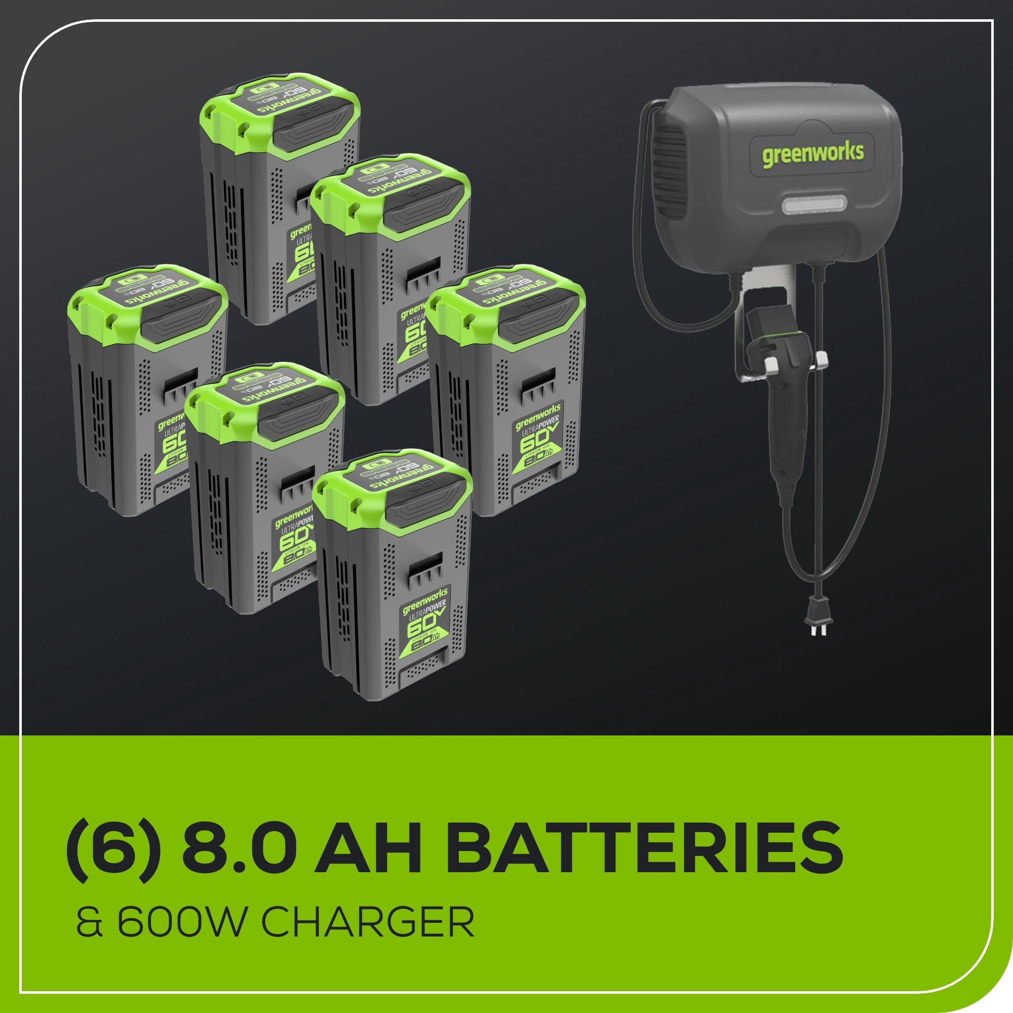 Greenworks 60V 42-in Cordless Electric Riding Lawn Mower with (6) 8.0Ah Batteries and (3) Dual Port Turbo Chargers sksom