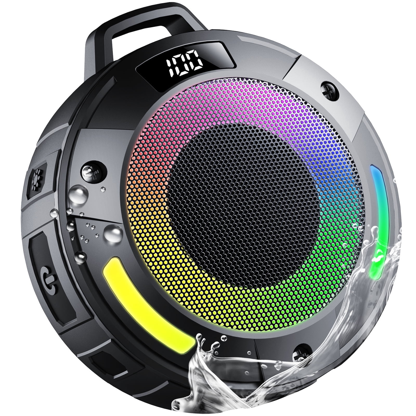 CASCHO Waterproof Bluetooth Shower Speaker, Portable Wireless Speaker with LED Light & Mic (Black) 43xru