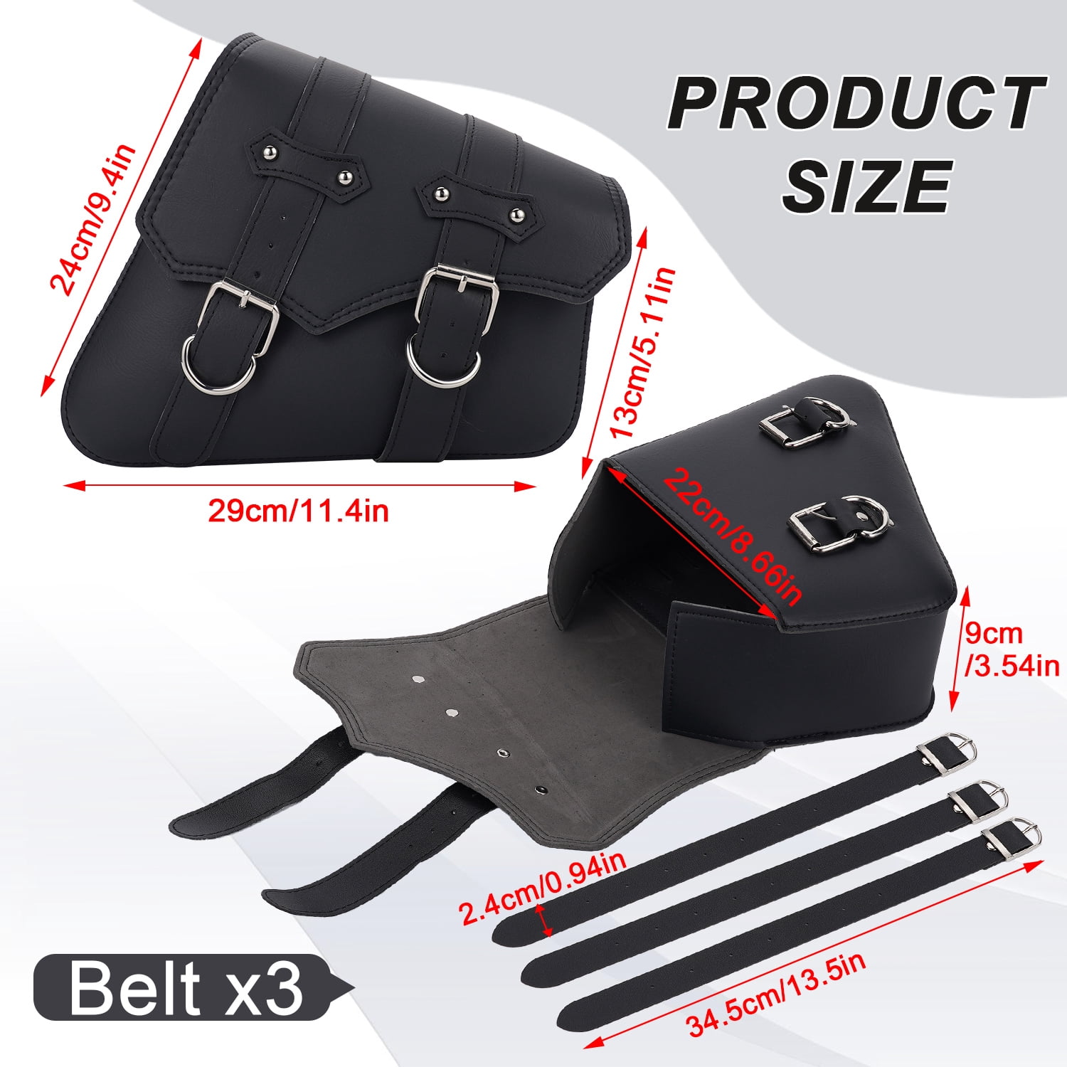 XiongXiong Motorcycle Saddlebags Waterproof PU Leather Side Panniers for Cruiser Biker (Black, 11.4 x 9.4 x 5.1 in, 1 Pair) p1sji