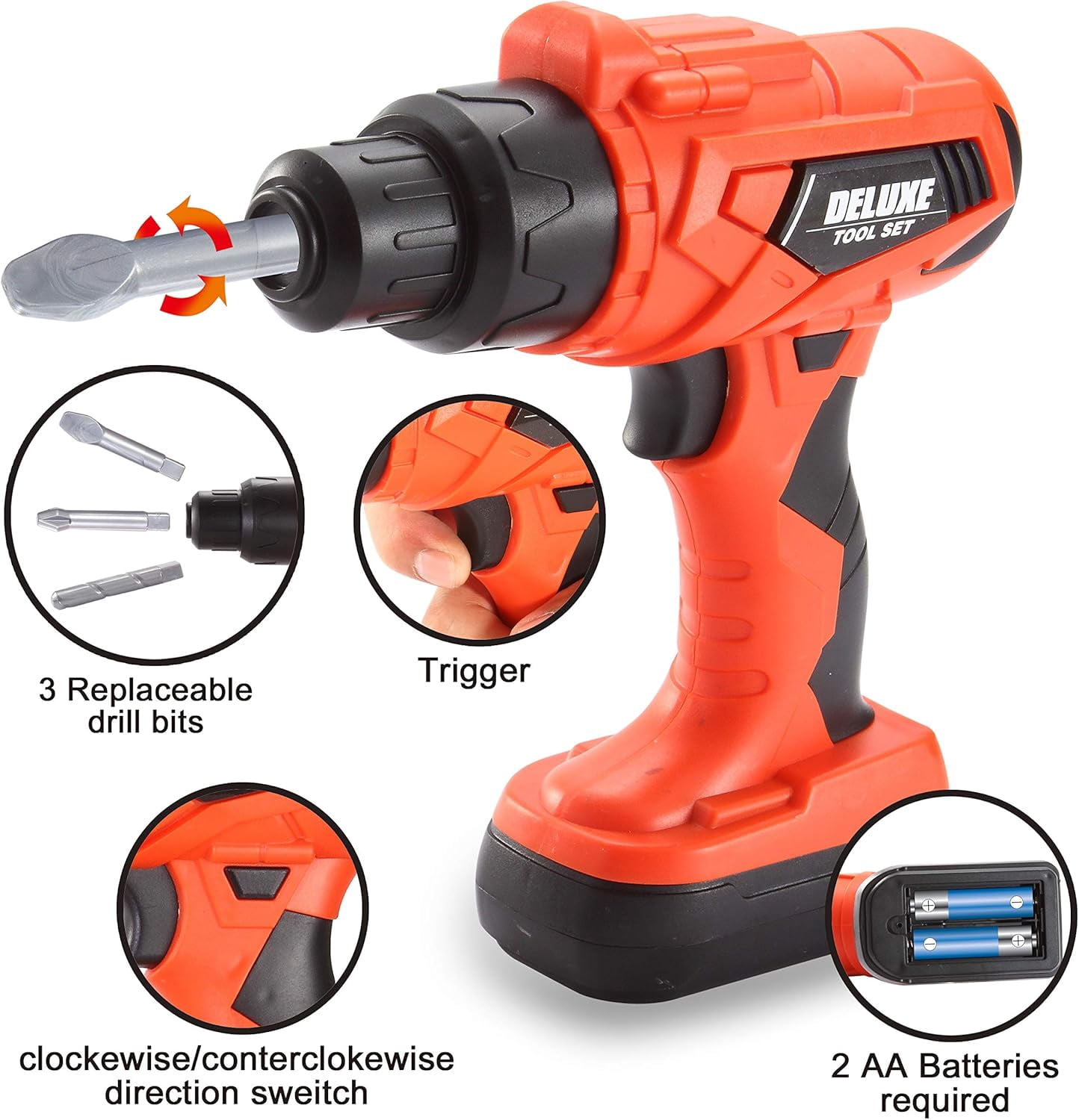 Joyfy 32-Piece Construction Tool Pretend Play Set with Electronic Toy Drill and Backpack (Orange, 32 Pieces) ta8me
