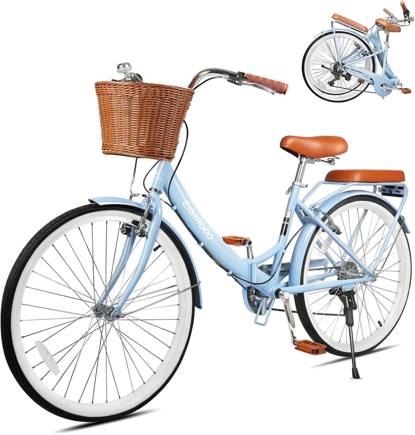 Gaonala 26 inch 7-Speed Folding Beach Cruiser Bike for Women, Step-Through Frame with Basket (Blue, 26 in) sif85